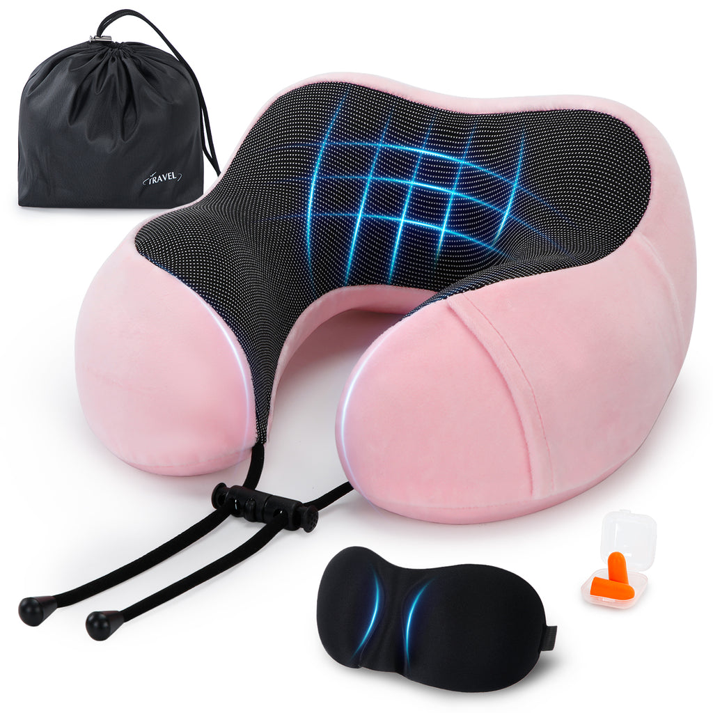 UNIWELL Neck Pillow for Traveling Memory Foam Lightweight Cooling Neck Pillows for for Adults Pink