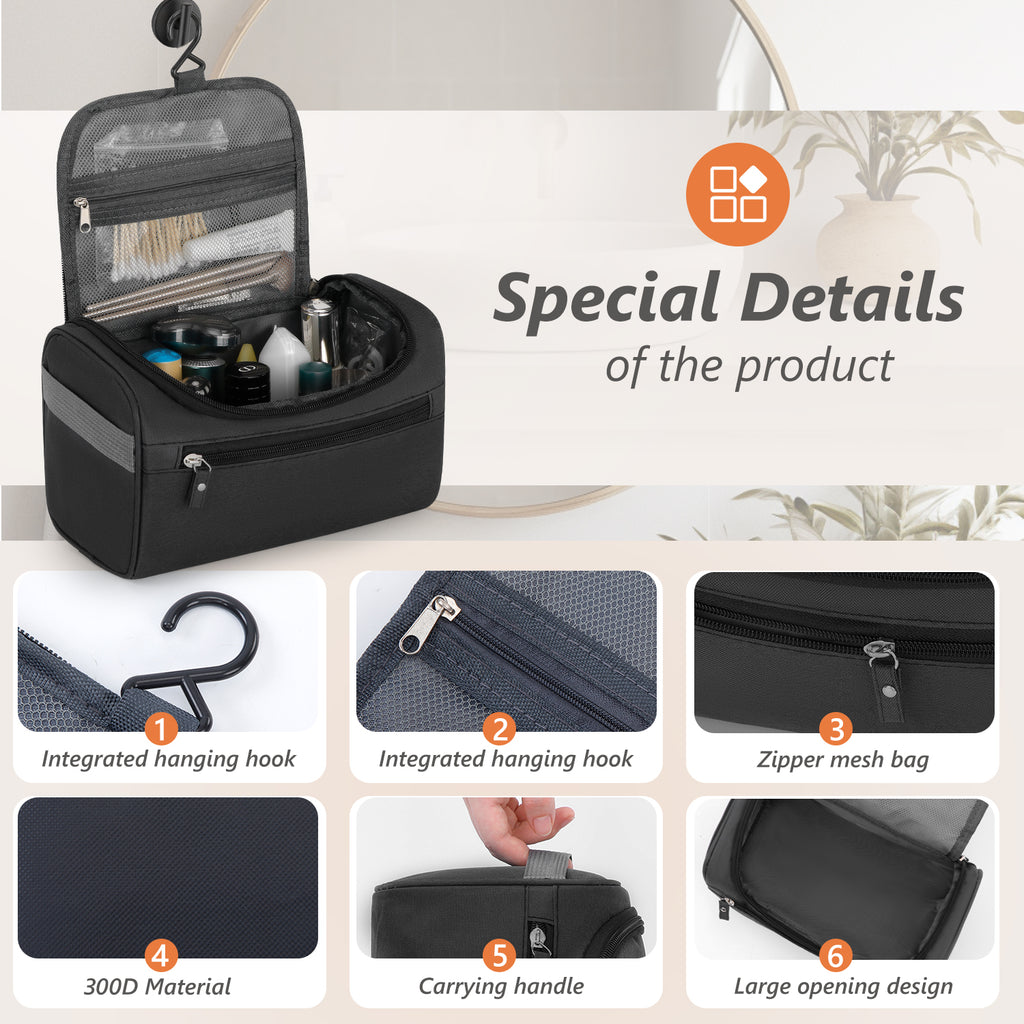 UNIWELL Hanging Toiletry Bag, Waterproof Cosmetics Bag, Bathroom Dopp Kit, Travel Toiletry Bag Shaving Bag for Men Grey