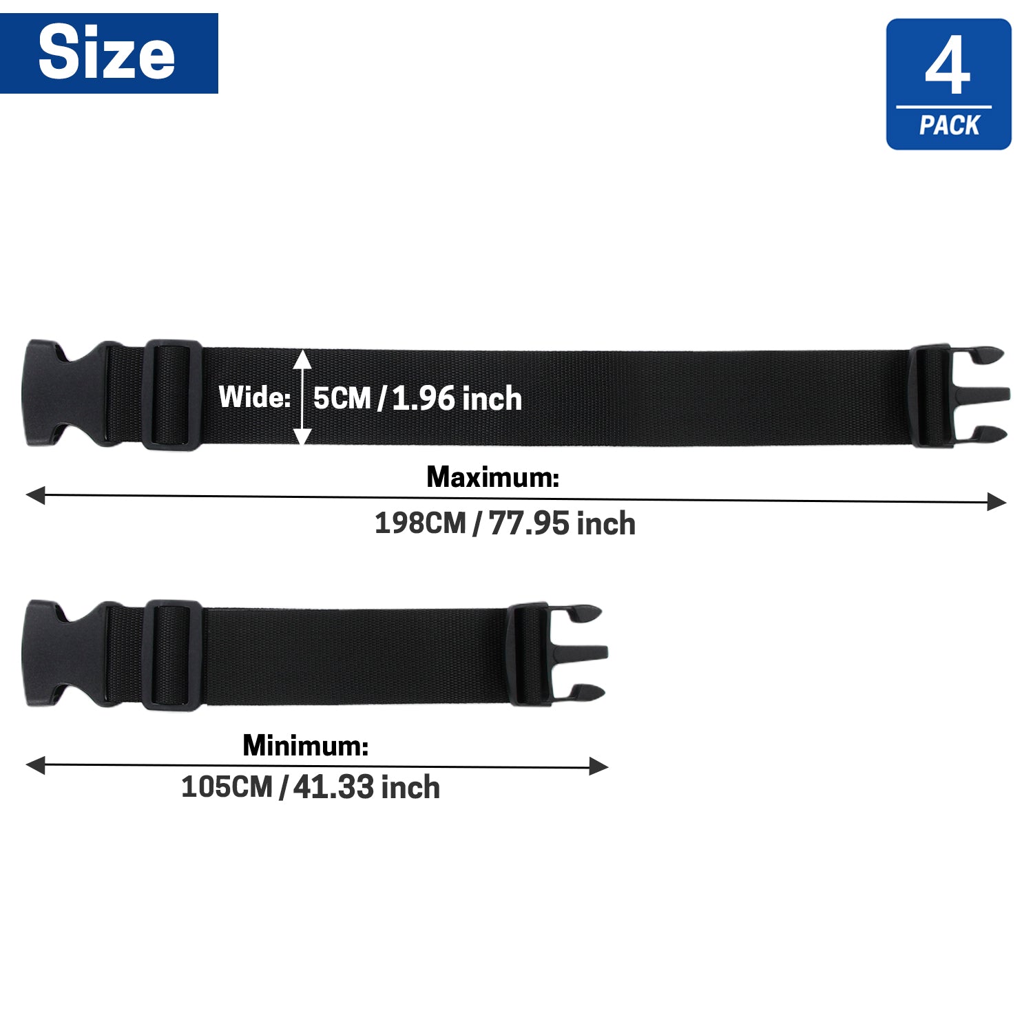 UNIWELL 4 Pack Adjustable Luggage Straps for Suitcases - Heavy Duty Travel Belt with Quick Release Buckle