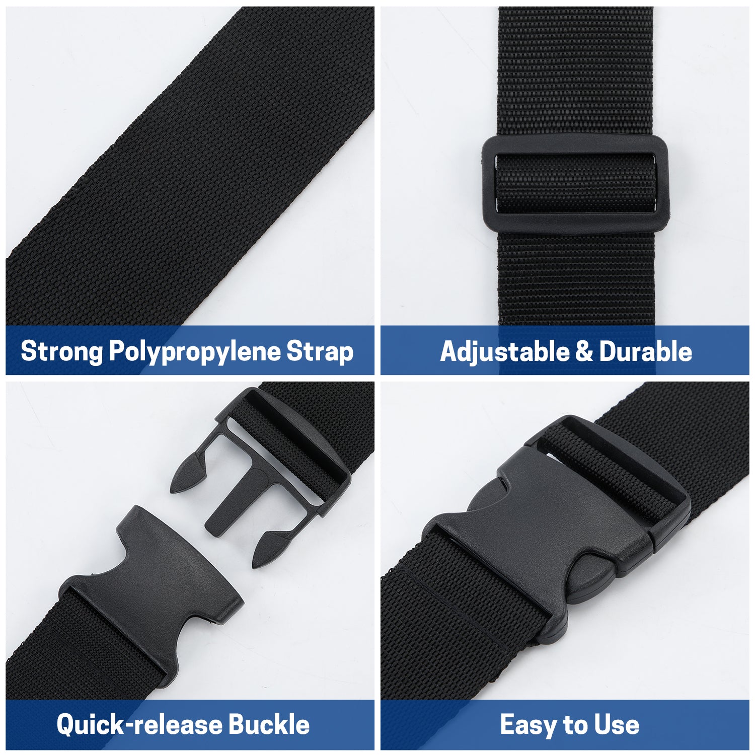 UNIWELL 4 Pack Adjustable Luggage Straps for Suitcases - Heavy Duty Travel Belt with Quick Release Buckle