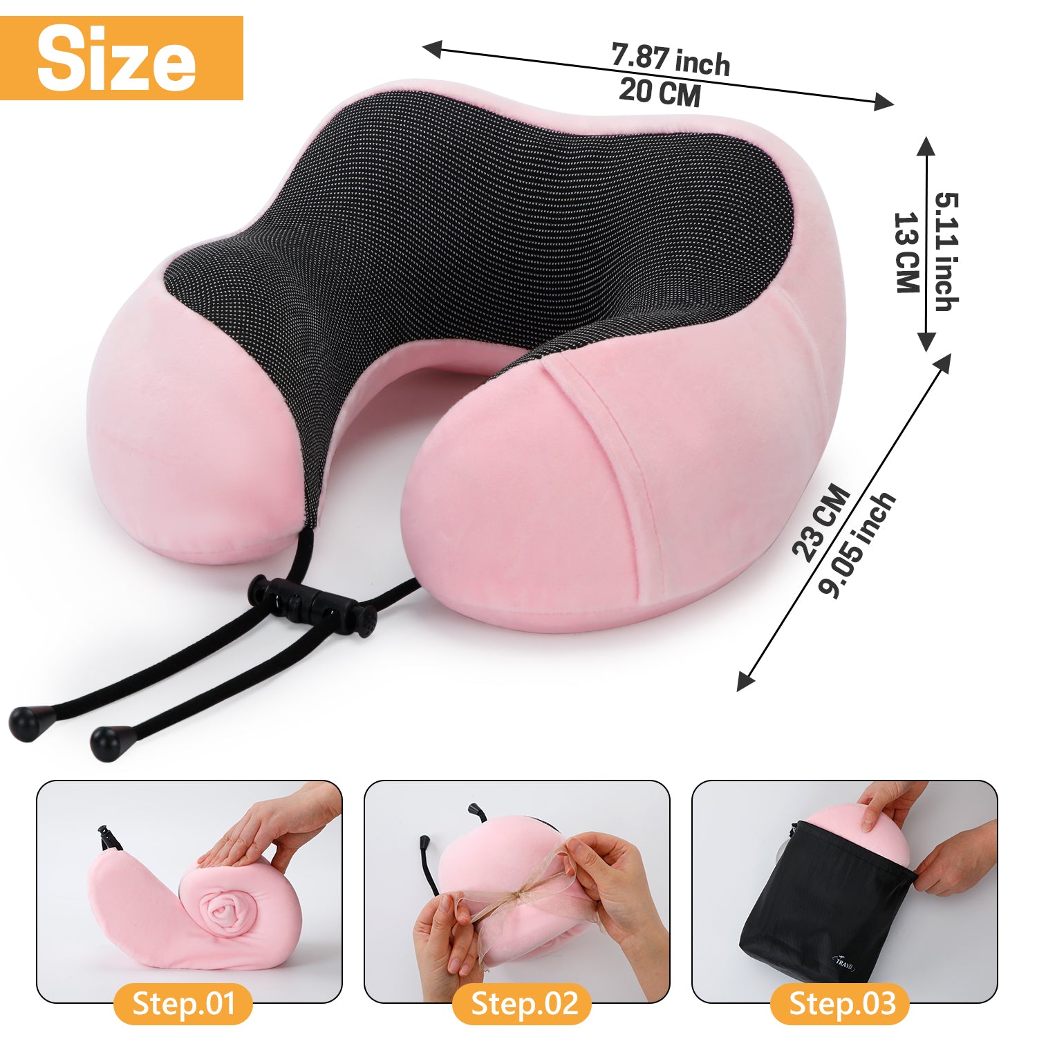 UNIWELL Neck Pillow for Traveling Memory Foam Lightweight Cooling Neck Pillows for for Adults Pink