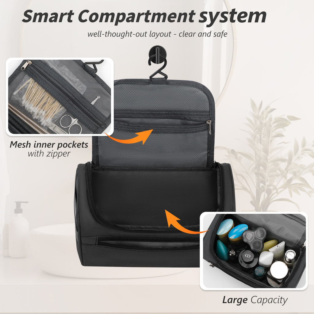 UNIWELL Hanging Toiletry Bag, Waterproof Cosmetics Bag, Bathroom Dopp Kit, Travel Toiletry Bag Shaving Bag for Men Grey