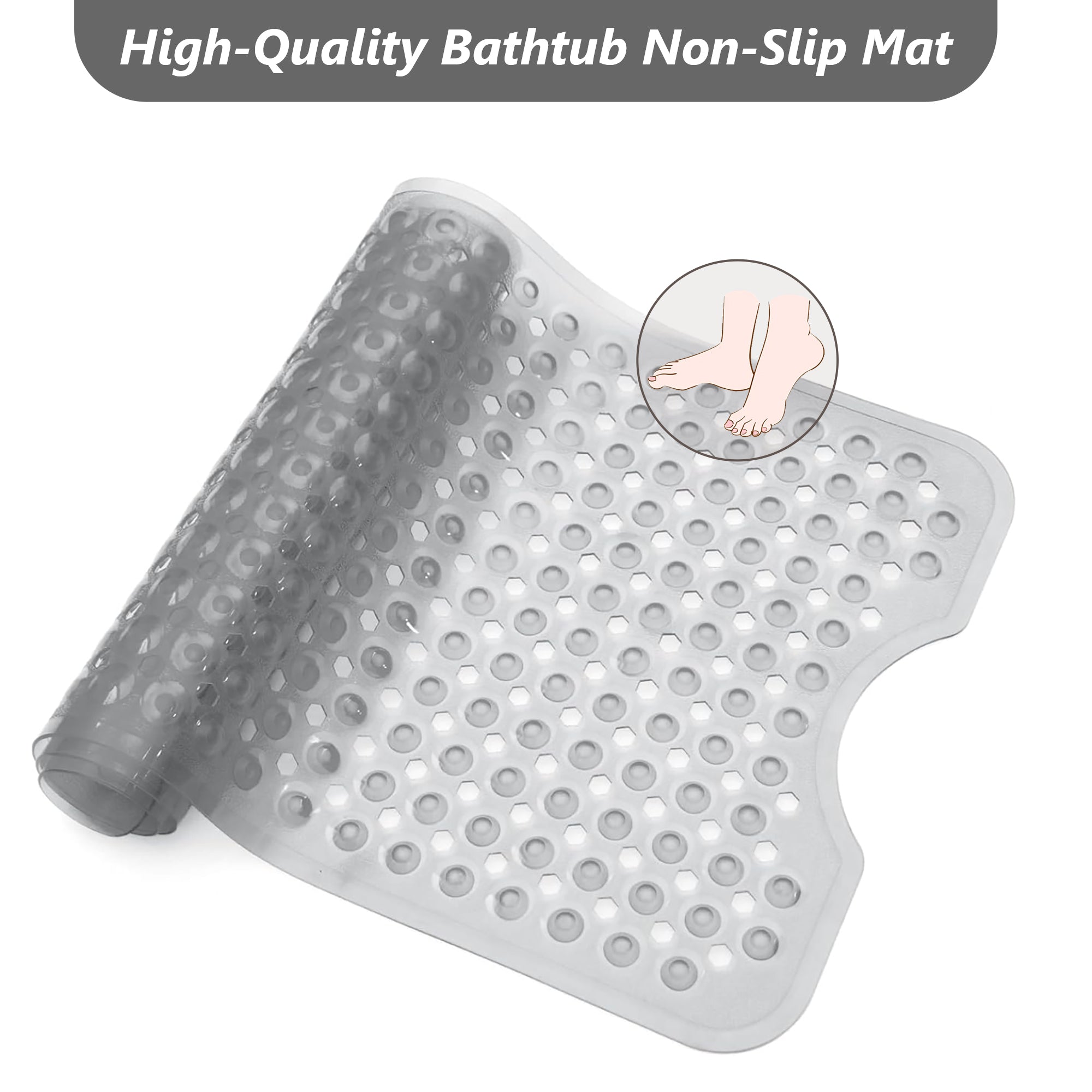 UNIWELL Bathtub Mat with Suction Cups , 40*16inch Non Slip PVC  Shower Mat ,Safety Grip Machine Washable Bathroom Mats Clear