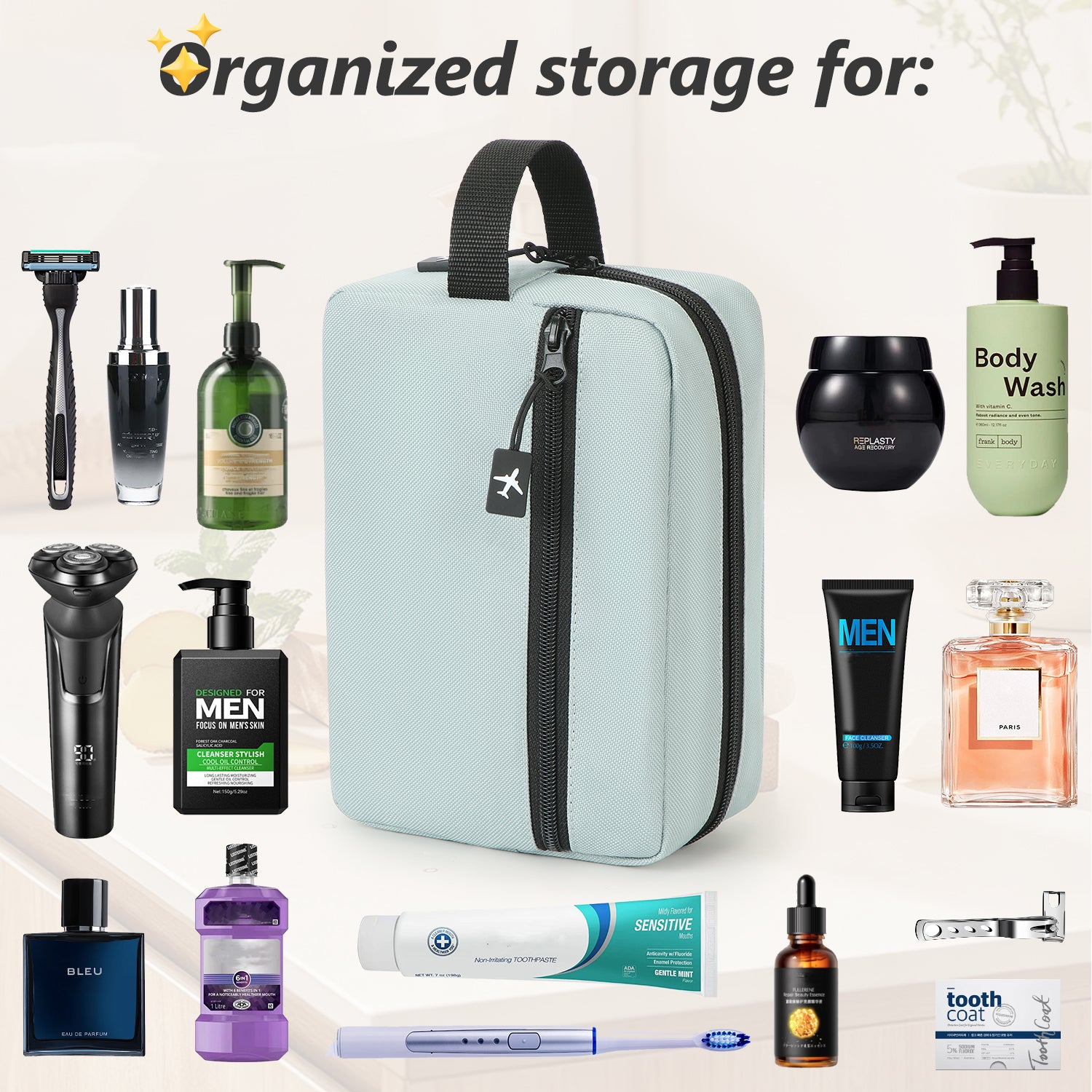 UNIWELL Travel Toiletry Bag for Men - Hanging Toiletries Bag Water Resistant  Shaving Bag with Large Capacity for Travel Blue