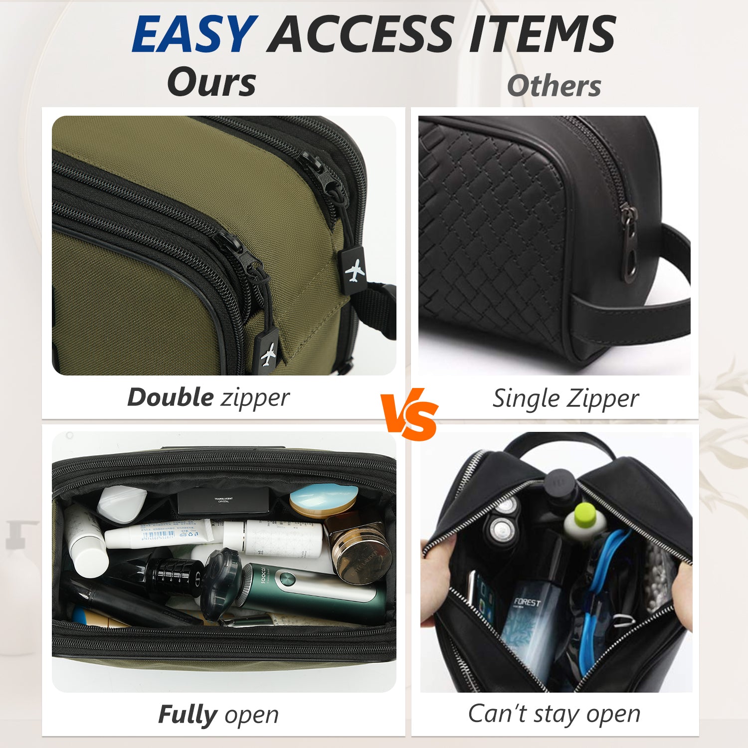 UNIWELL Toiletry Bag for Men, Travel Shaving Dopp Kit, Water Resistant Travel Bag Toiletries Organizer for Grooming with Divider, Cosmetic Bag Pouch