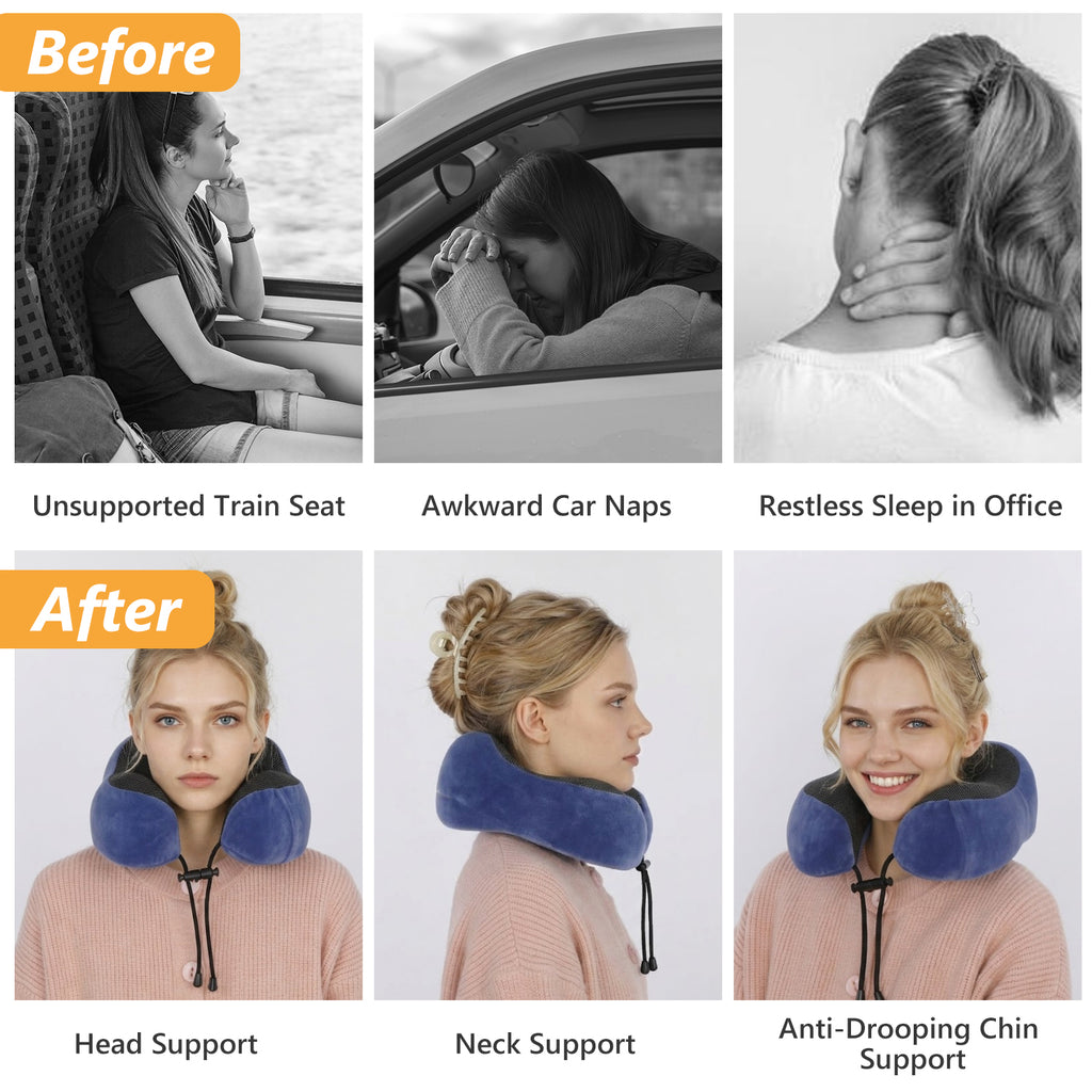 UNIWELL Neck Pillow for Traveling Memory Foam Lightweight Cooling Neck Pillows for for Adults Pink