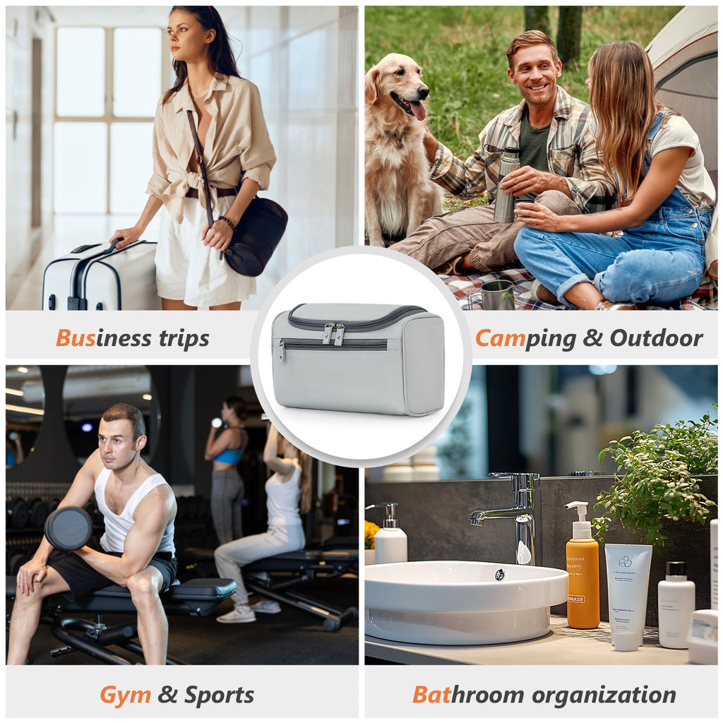 UNIWELL Hanging Toiletry Bag, Waterproof Cosmetics Bag, Bathroom Dopp Kit, Travel Toiletry Bag Shaving Bag for Men Grey