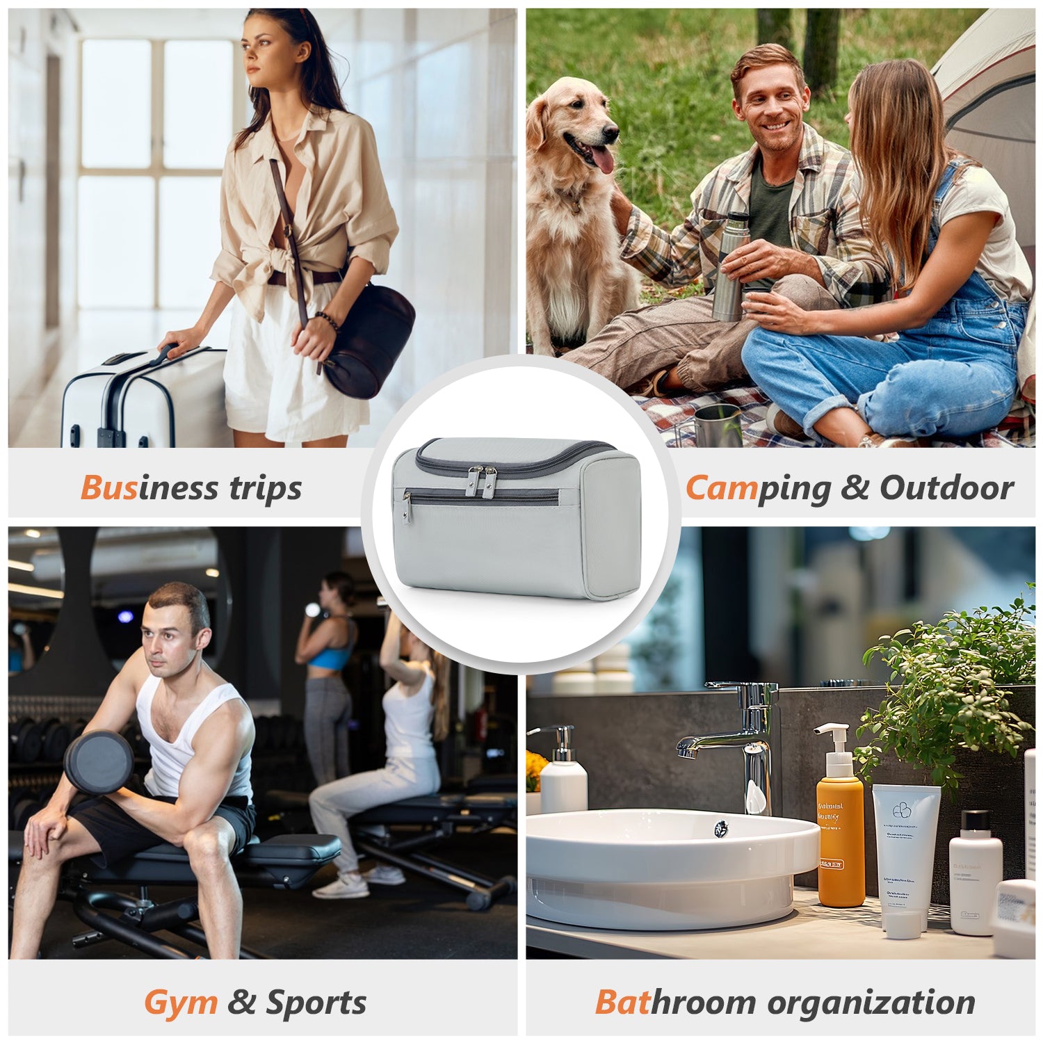 UNIWELL Hanging Toiletry Bag, Waterproof Cosmetics Bag, Bathroom Dopp Kit, Travel Toiletry Bag Shaving Bag for Men Grey