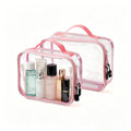 UNIWELL 2-Piece PVC Cosmetic Bags Blue Transparent  Waterproof Travel Clear Toiletry Pouch with Handle for Airport Travel