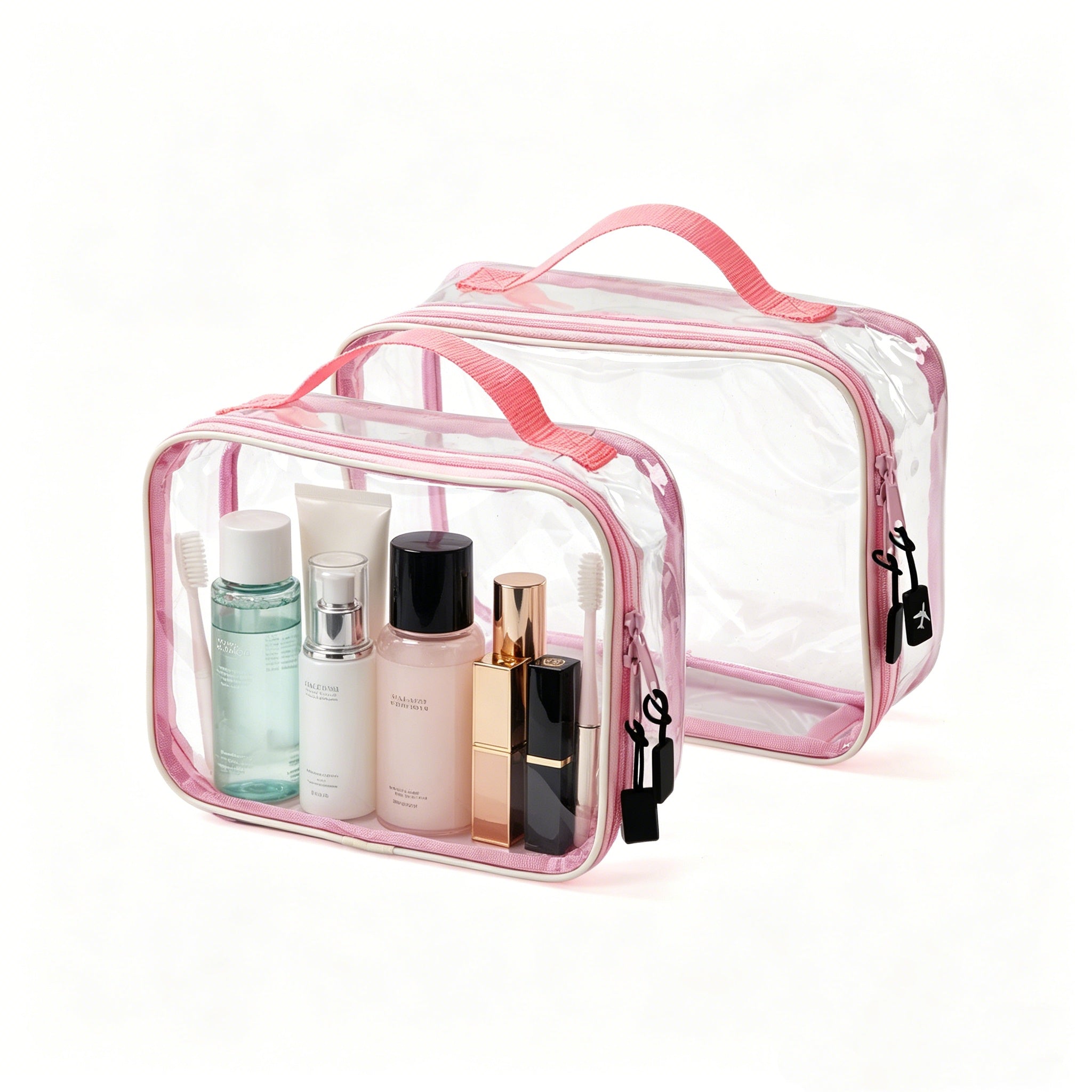 UNIWELL 2-Piece PVC Cosmetic Bags Blue Transparent  Waterproof Travel Clear Toiletry Pouch with Handle for Airport Travel