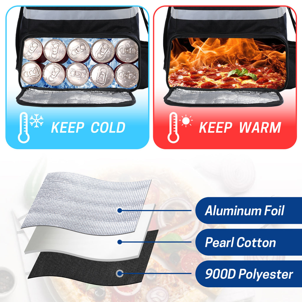 UNIWELL Insulated Food Delivery Backpack, Food Delivery Bag,Expandable Cooler & Hot Pizza Bags with Reflective Strip for Delivery,Camping & Beach