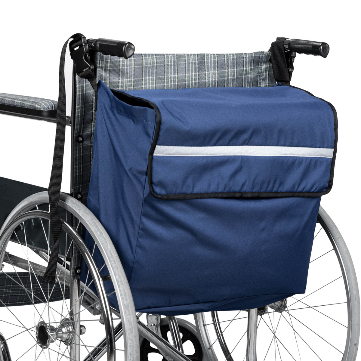 UNIWELL 18" x 16" x 8" Extra Large Wheelchair Storage Bag Waterproof Oxford Wheelchair Backpack Hanging Back Organizer with Safety Reflective Strip