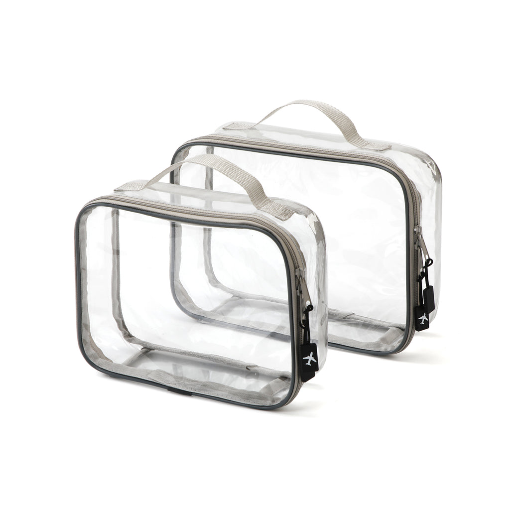 UNIWELL 2-Piece PVC Cosmetic Bags Blue Transparent  Waterproof Travel Clear Toiletry Pouch with Handle for Airport Travel