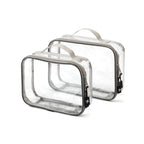 UNIWELL 2-Piece PVC Cosmetic Bags Blue Transparent  Waterproof Travel Clear Toiletry Pouch with Handle for Airport Travel