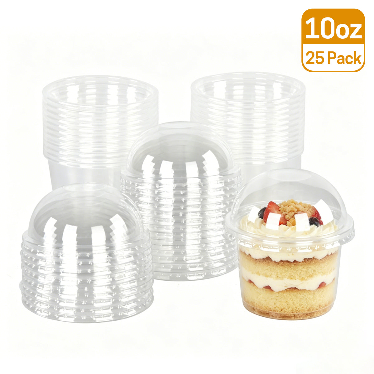 UNIWELL 25 Pack 10oz Plastic Dessert Cups with Lids ，Disposable Clear Parfait Cups with Dome Lids,Mini  Snack Bowls for Ice Cream,Cake,Fruit,Pudding,Yogurt