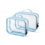UNIWELL 2-Piece PVC Cosmetic Bags Blue Transparent  Waterproof Travel Clear Toiletry Pouch with Handle for Airport Travel