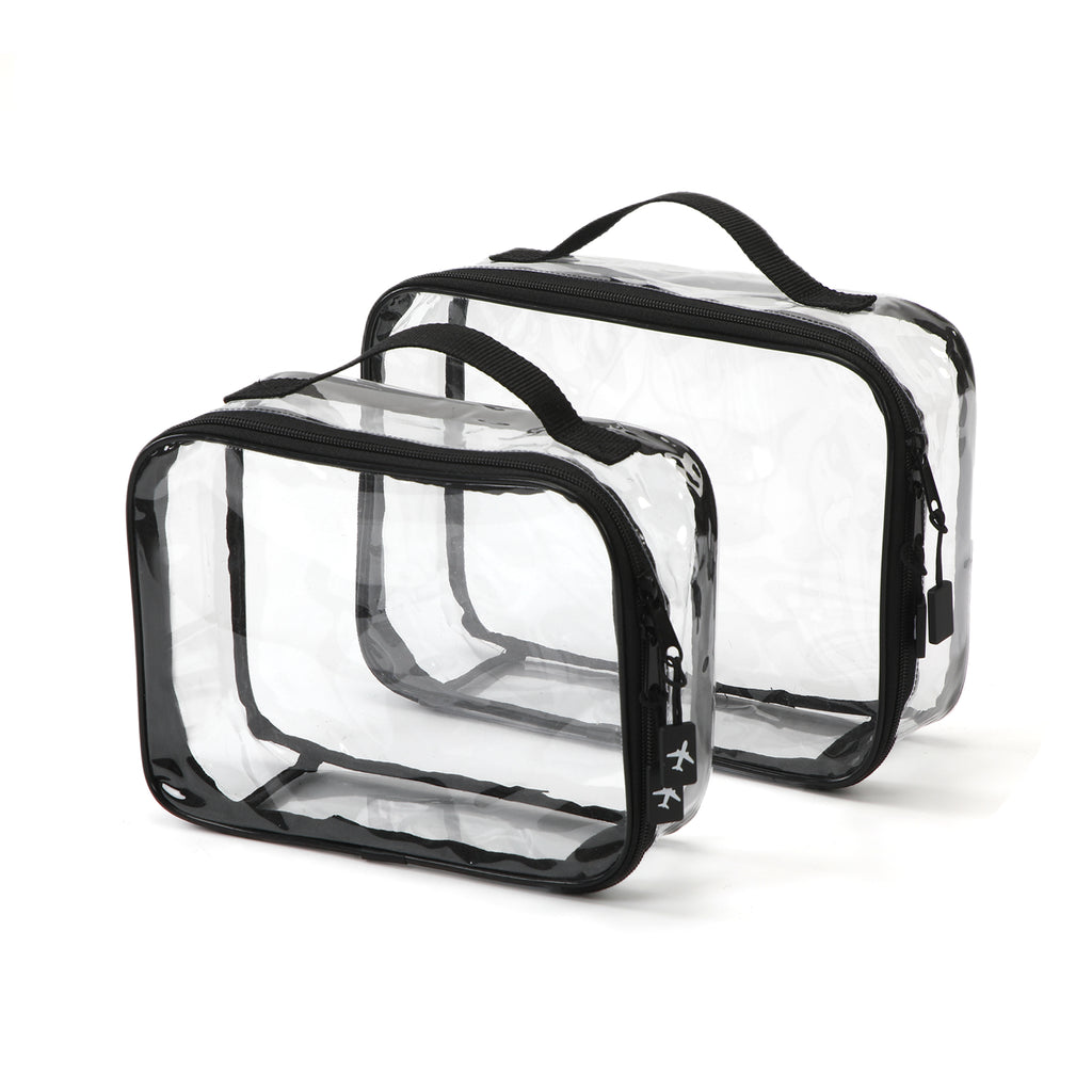 UNIWELL 2-Piece PVC Cosmetic Bags Blue Transparent  Waterproof Travel Clear Toiletry Pouch with Handle for Airport Travel