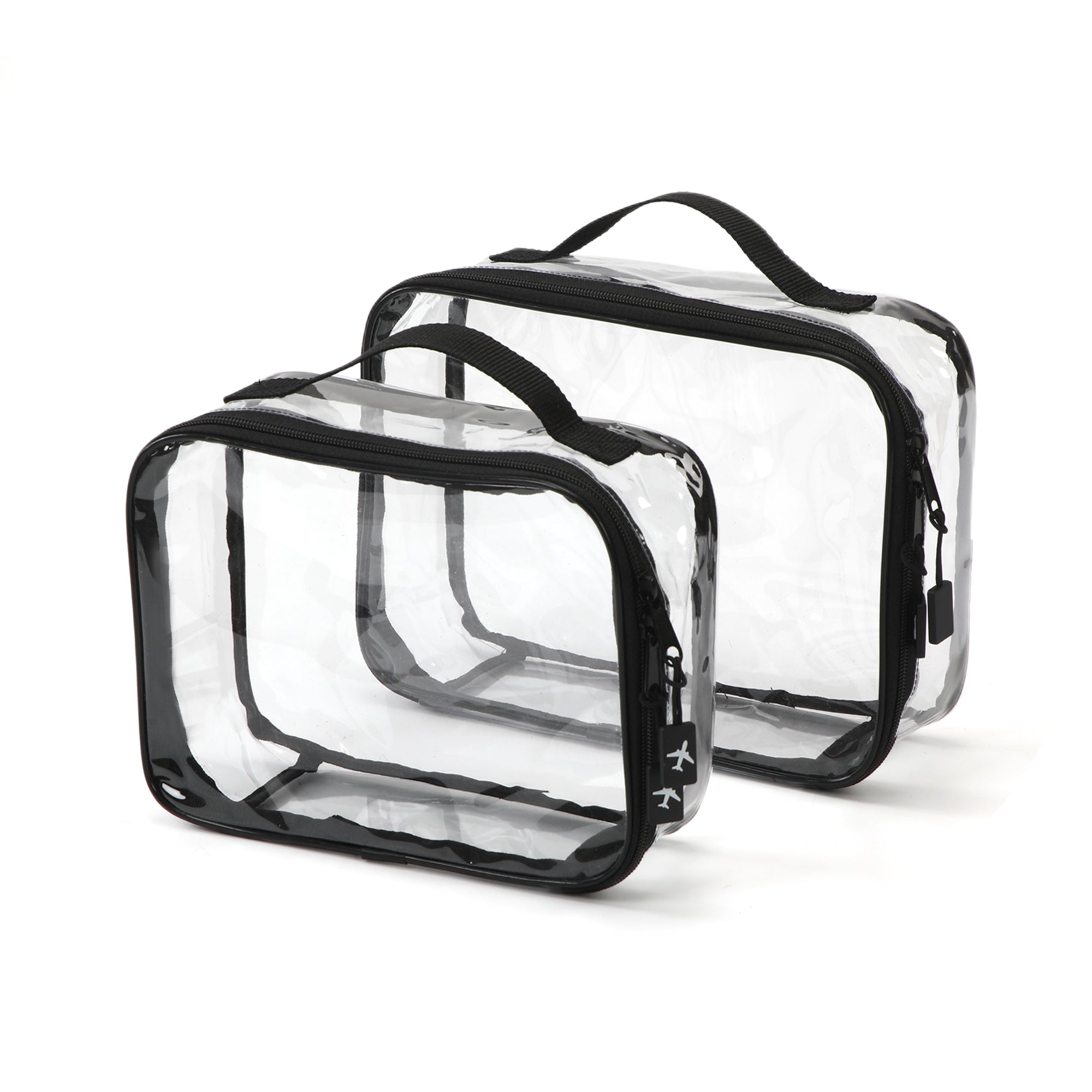 UNIWELL 2-Piece PVC Cosmetic Bags Blue Transparent  Waterproof Travel Clear Toiletry Pouch with Handle for Airport Travel