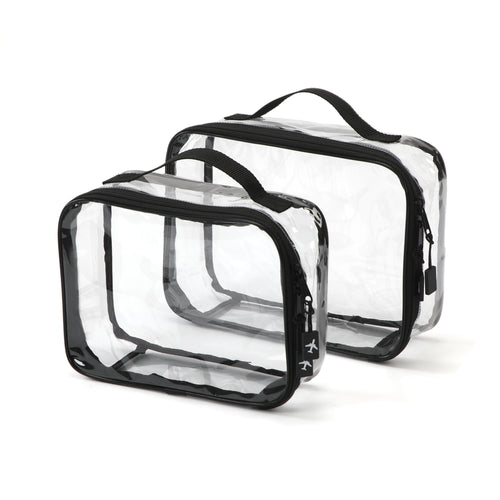 UNIWELL 2-Piece PVC Cosmetic Bags Blue Transparent  Waterproof Travel Clear Toiletry Pouch with Handle for Airport Travel