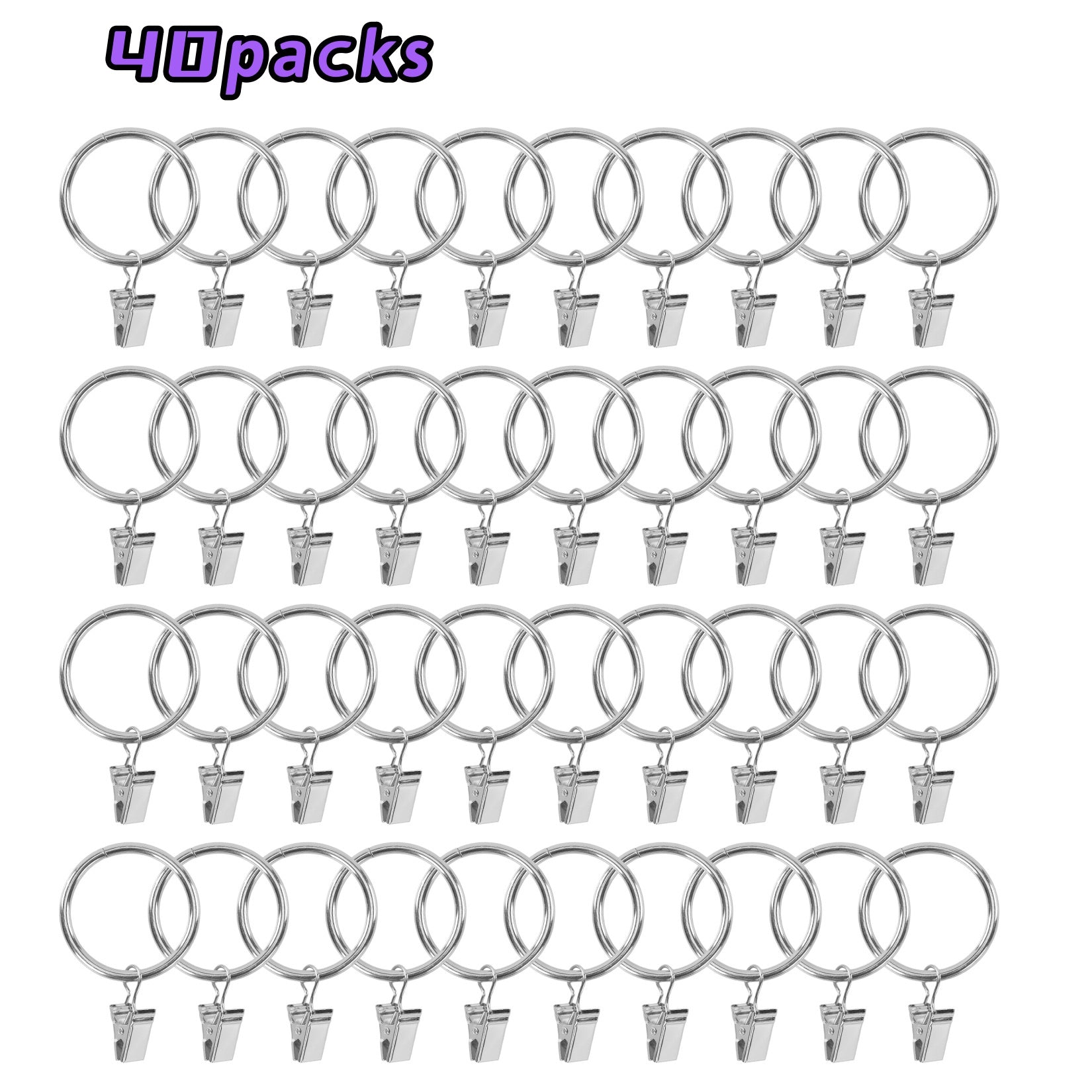 UNIWELL 20/40packs Curtain Rings with Clips, Heavy Duty Drapery Clip,Tension Rods Hooks, Polish Black Curtain Hooks Hangers