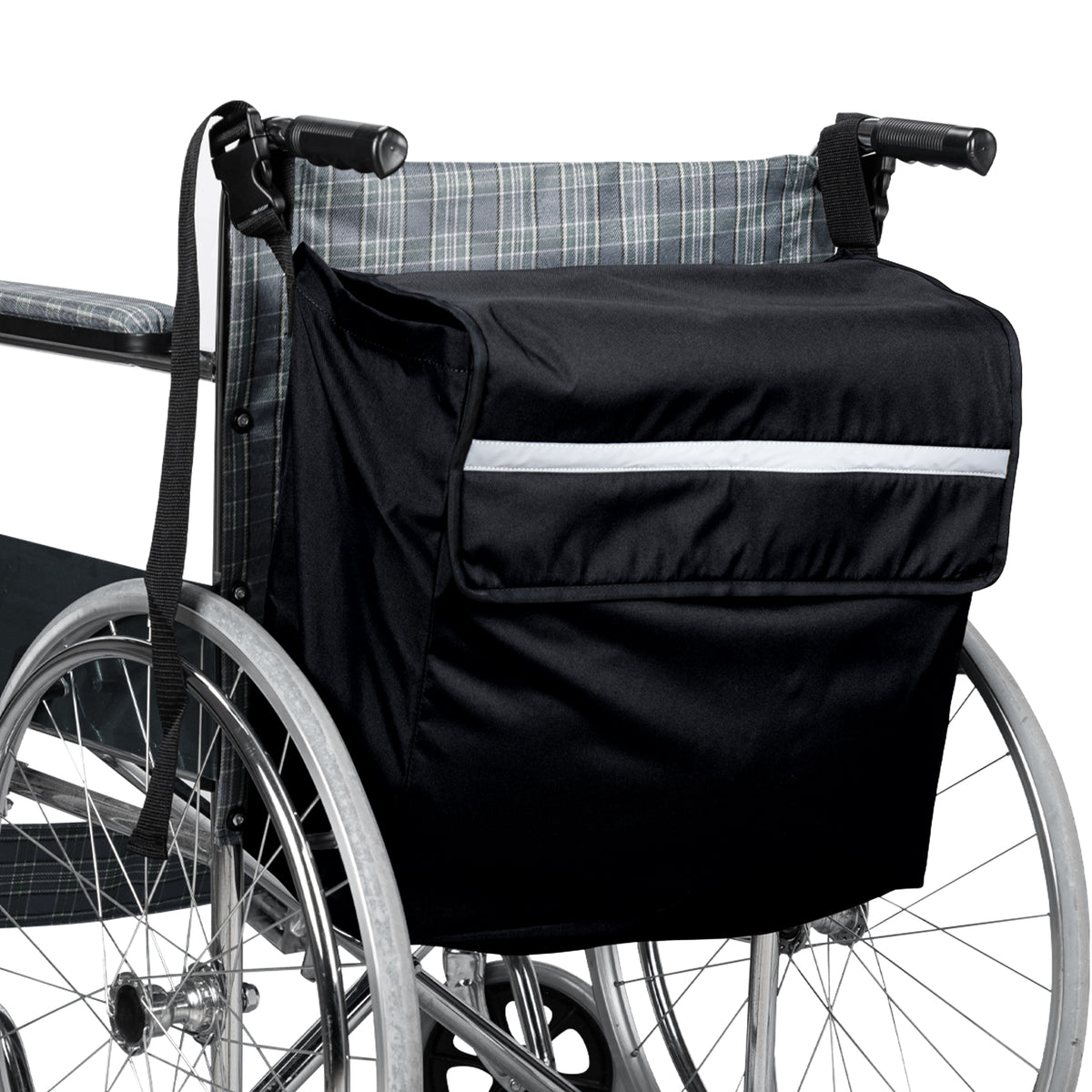 UNIWELL 18" x 16" x 8" Extra Large Wheelchair Storage Bag Waterproof Oxford Wheelchair Backpack Hanging Back Organizer with Safety Reflective Strip