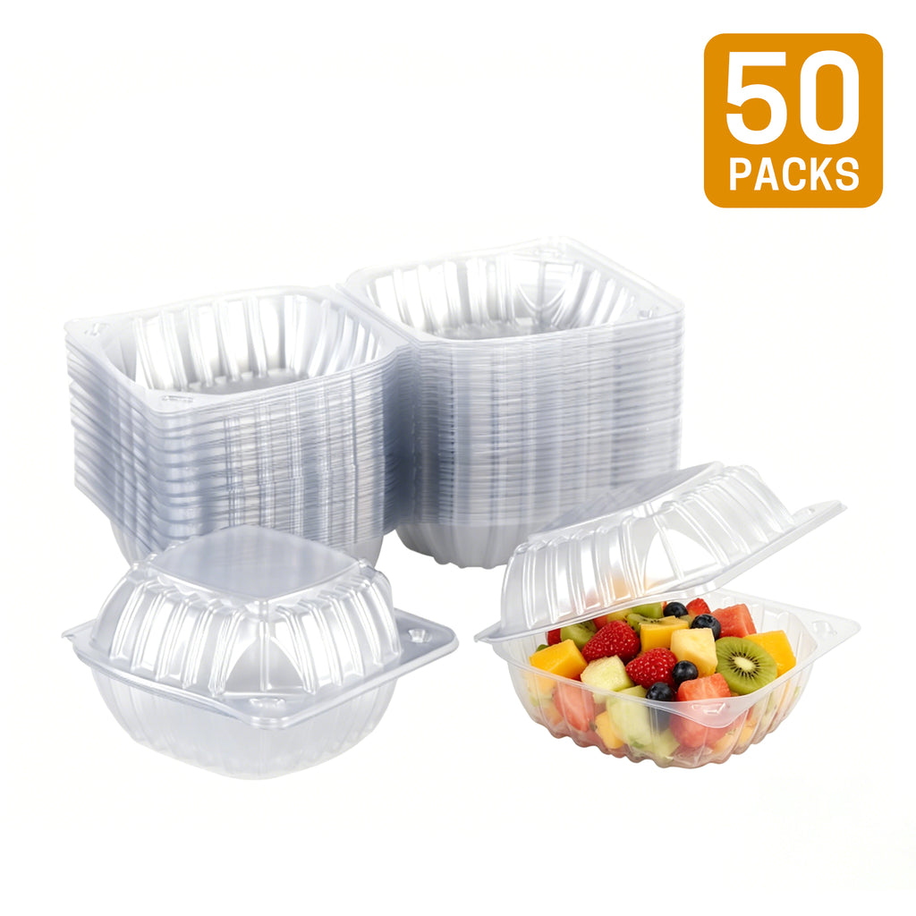 UNIWELL 50/100packs 5x5 Inch Clear Plastic Food Container ,Clamshell Takeout Trays Disposable Plastic Hinged Lids Dessert Food Container for Hamburgers,Cakes,Sandwiches,Pasta,Chips