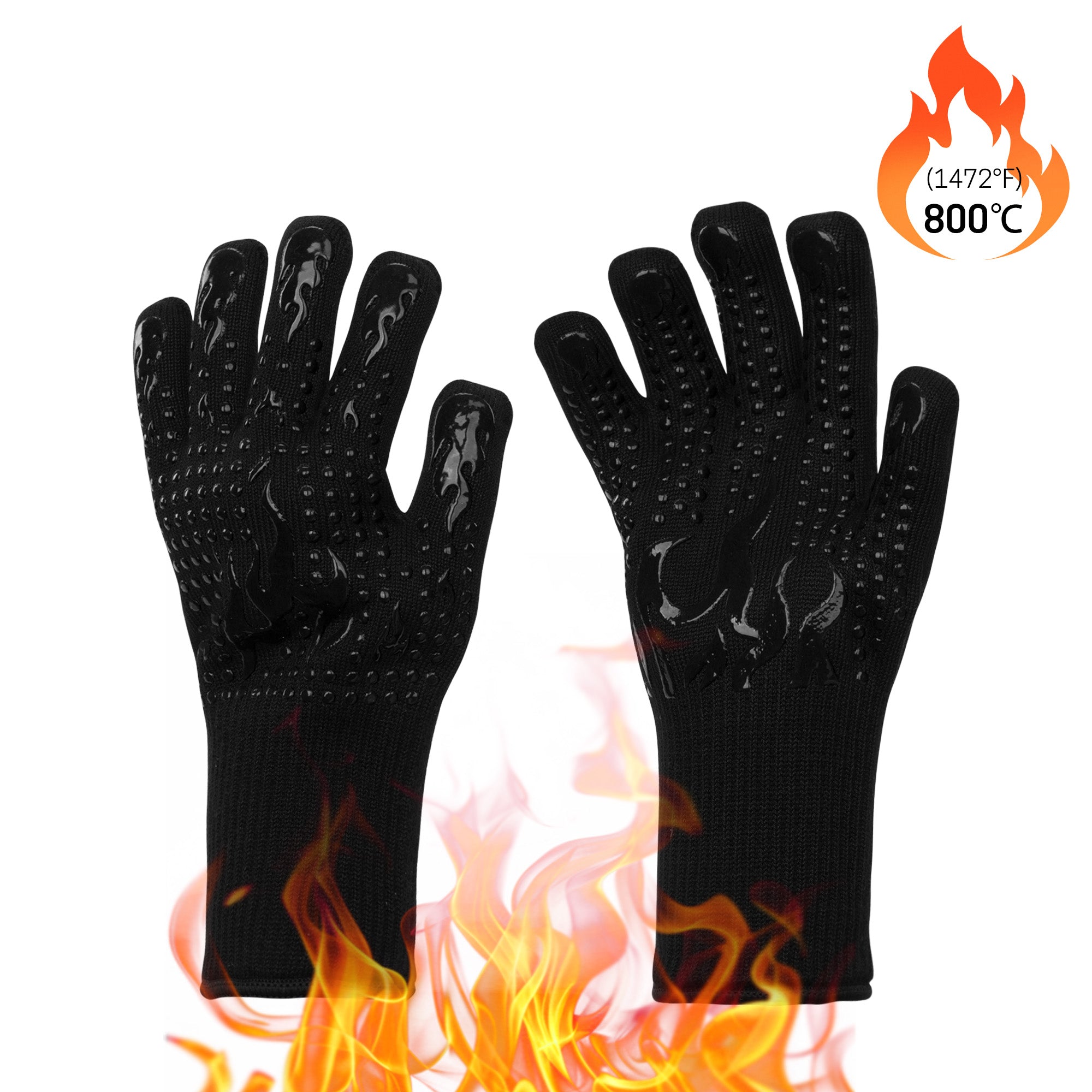UNIWELL BBQ Gloves, Heat Resistant Cooking 1472°F Grilling Gloves for Barbecue,Fireproof, Cut-Resistant Grill Gloves