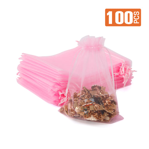 UNIWELL 100 Pcs 5x7 Inches Organza Bags Drawstring Mesh Jewelry Candy Pouches, Reusable Favor Bags for Christmas, Baby Shower, and Crafts