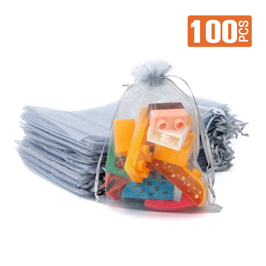 UNIWELL 100 Pcs 5x7 Inches Organza Bags Drawstring Mesh Jewelry Candy Pouches, Reusable Favor Bags for Christmas, Baby Shower, and Crafts