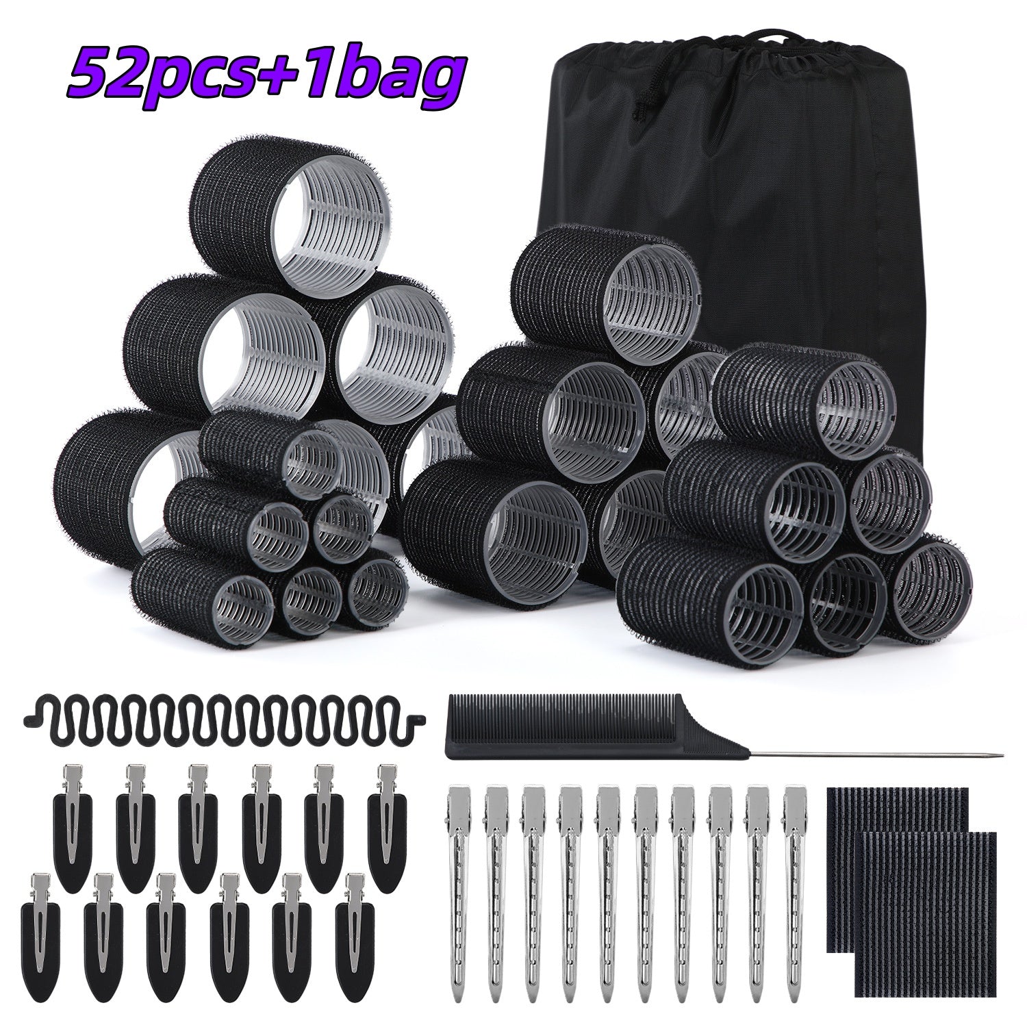 UNIWELL 52pcs Self Grip Velcro Hair Rollers, Reusable Heatless Curlers for Long Medium Short Hair, No Heat Sleep-in Salon Hairdressing Set