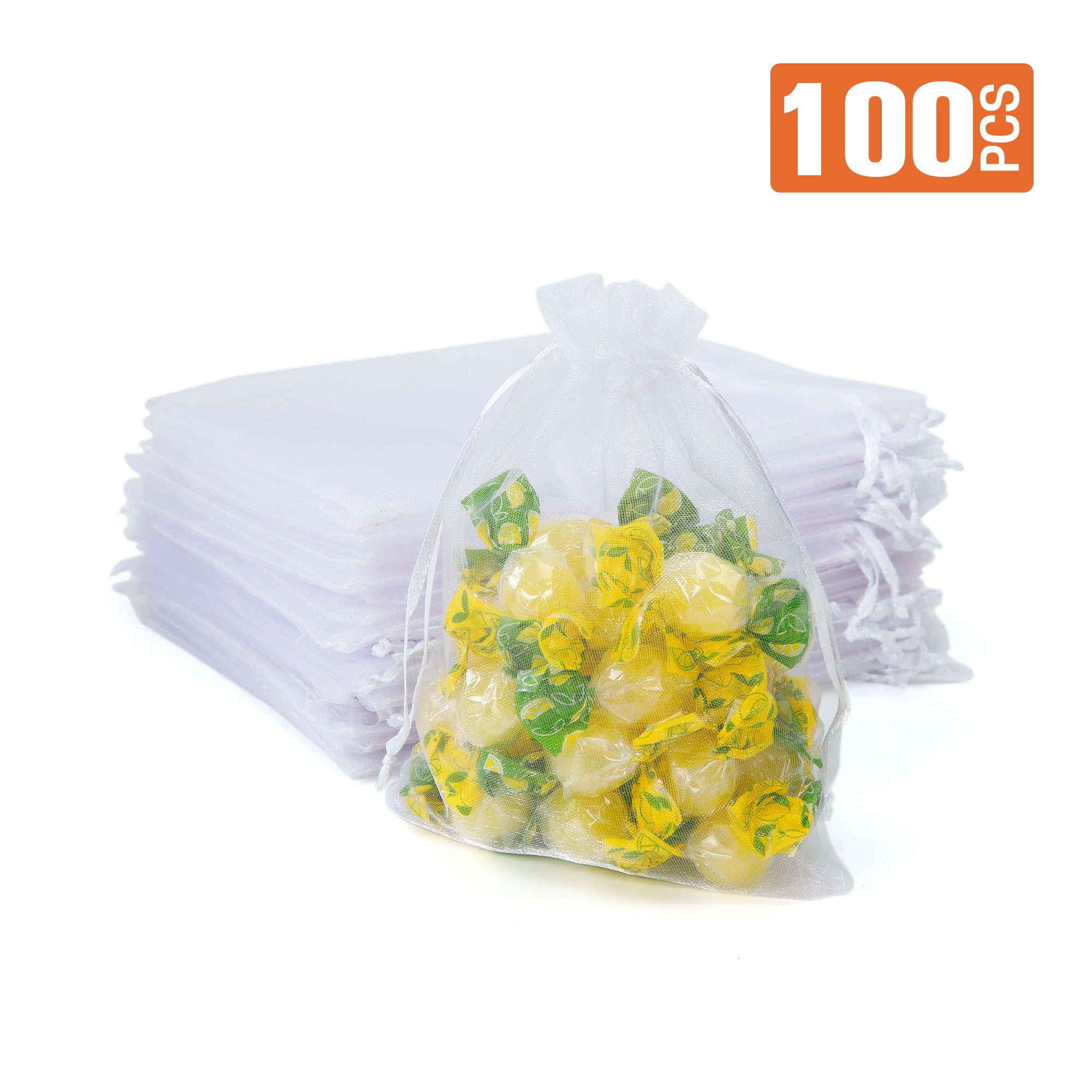 UNIWELL 100 Pcs 5x7 Inches Organza Bags Drawstring Mesh Jewelry Candy Pouches, Reusable Favor Bags for Christmas, Baby Shower, and Crafts
