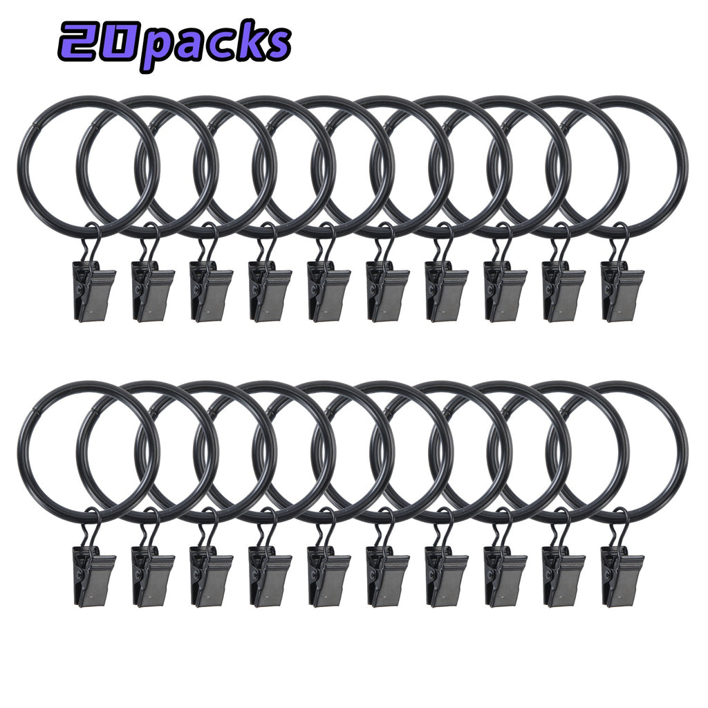 UNIWELL 20/40packs Curtain Rings with Clips, Heavy Duty Drapery Clip,Tension Rods Hooks, Polish Black Curtain Hooks Hangers