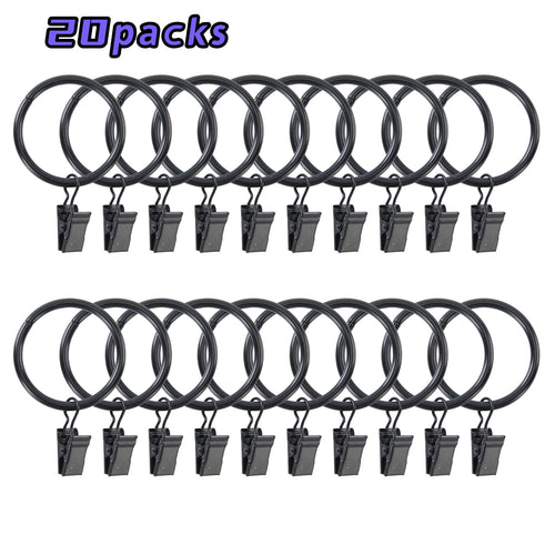 UNIWELL 20/40packs Curtain Rings with Clips, Heavy Duty Drapery Clip,Tension Rods Hooks, Polish Black Curtain Hooks Hangers