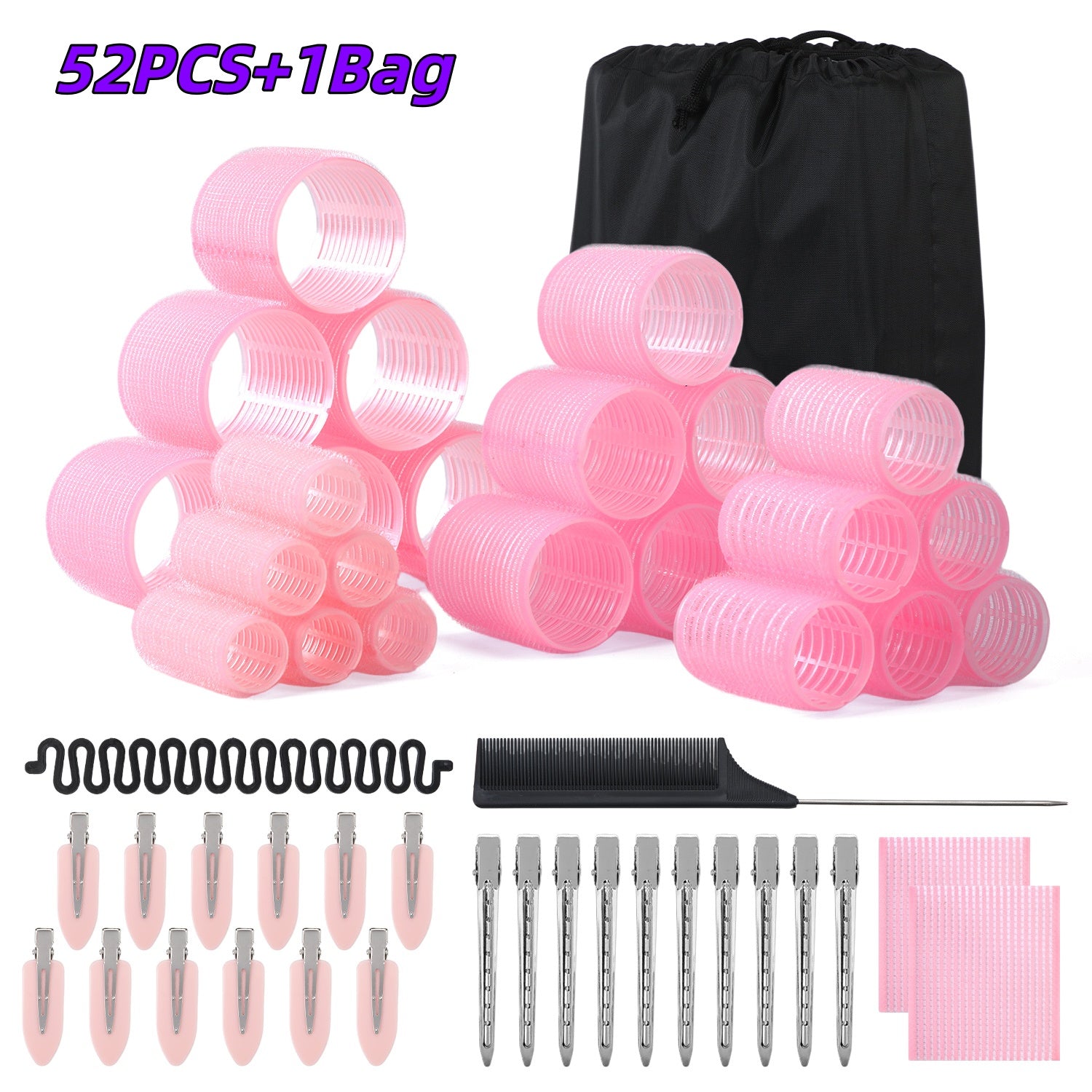 UNIWELL 52pcs Self Grip Velcro Hair Rollers, Reusable Heatless Curlers for Long Medium Short Hair, No Heat Sleep-in Salon Hairdressing Set