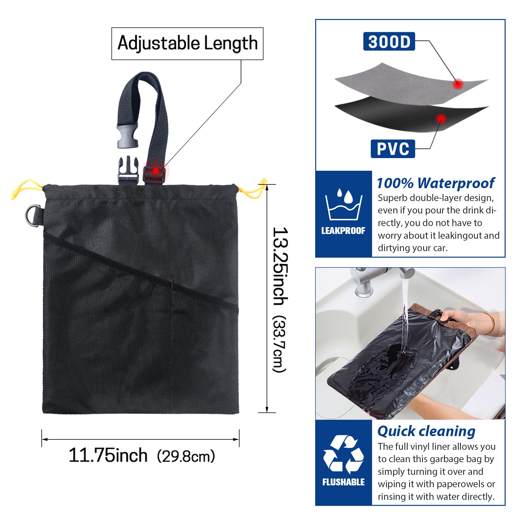 UNIWELL 2pcs Car Trash Bags Automotive Detachable Hanging Garbage Bag for Car Hanging Back Seat for Outdoor Traveling