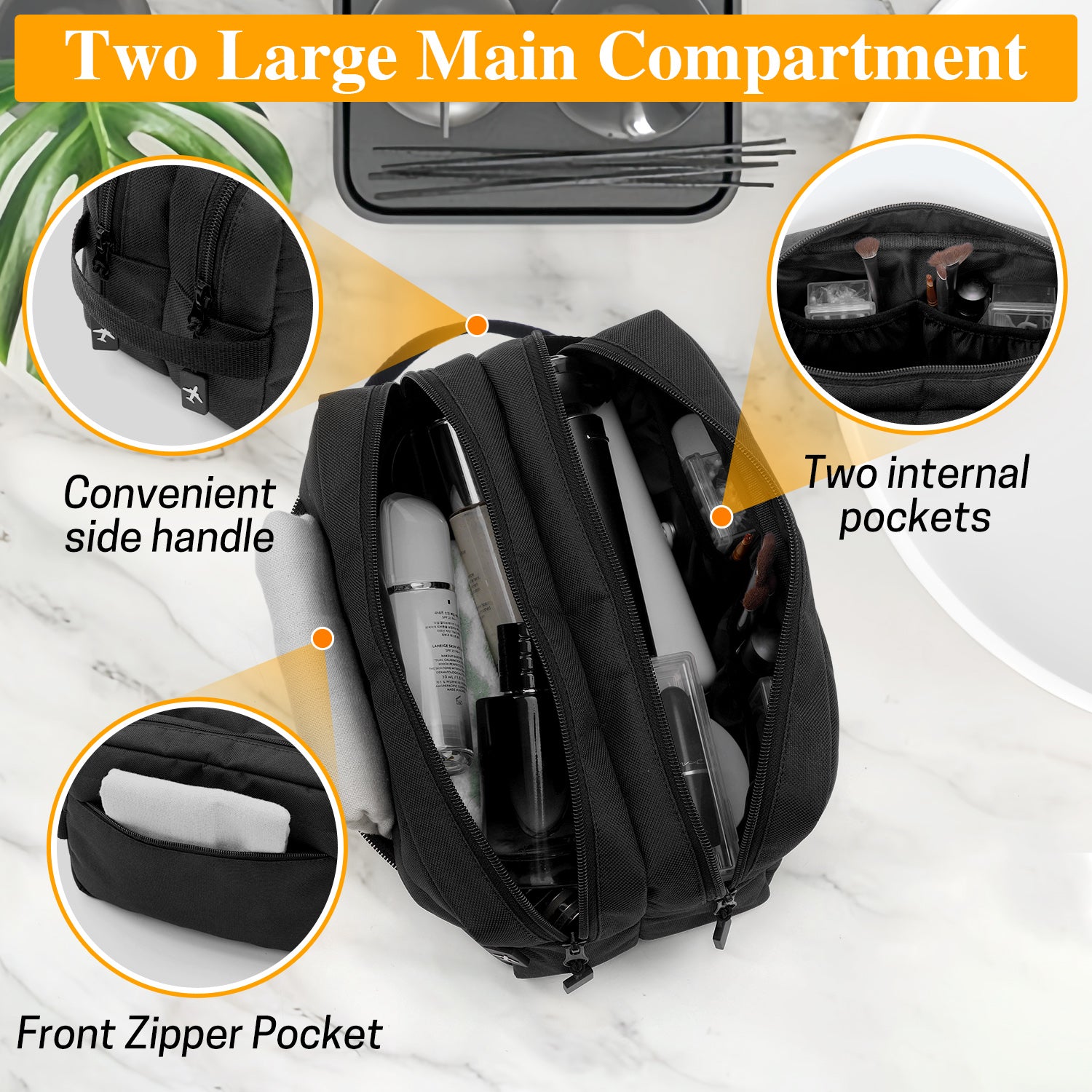 UNIWELL Toiletry Bag Travel Toiletry Organizer , Makeup & Cosmetic Bag for Women & Men Large Capacity Nylon Wash Pouch