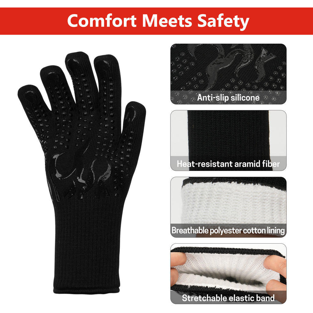 UNIWELL BBQ Gloves, Heat Resistant Cooking 1472°F Grilling Gloves for Barbecue,Fireproof, Cut-Resistant Grill Gloves