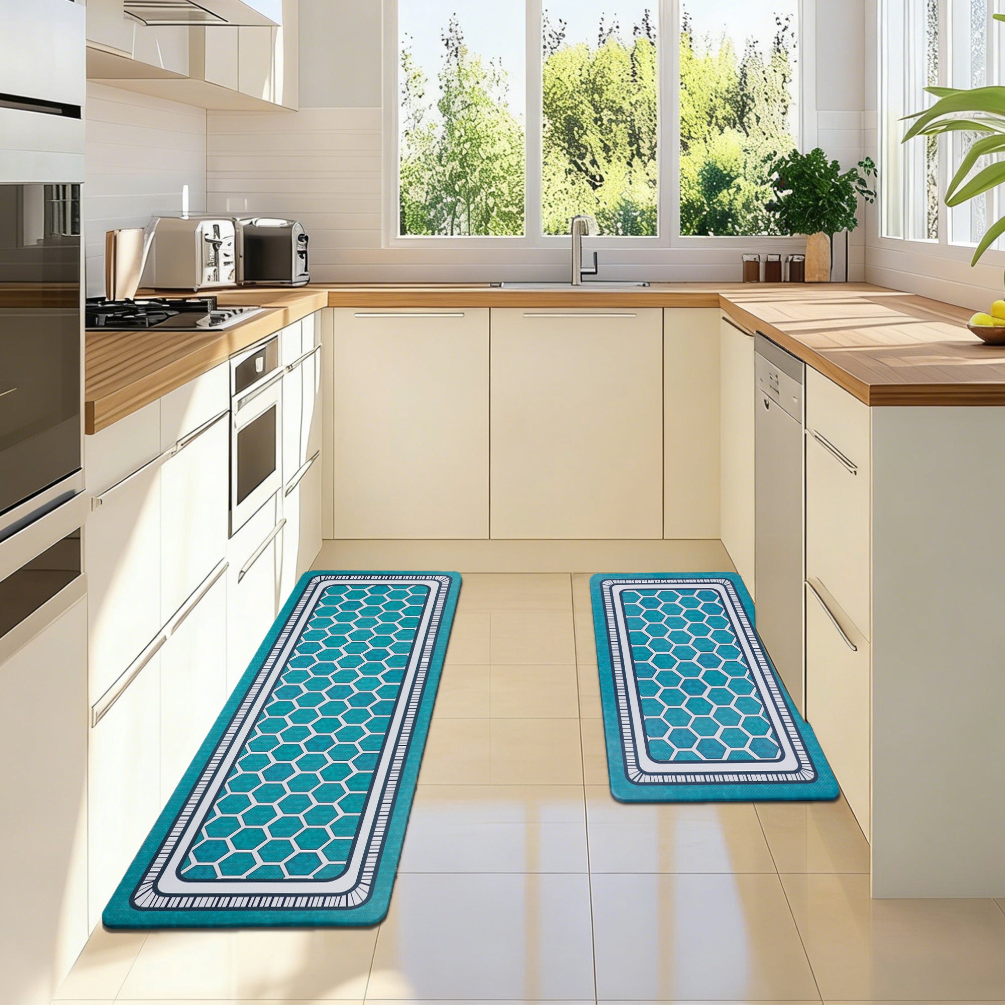 UNIWELL 2-Pack Non-Slip Kitchen Rug Set, Washable Floor Mats 17"x30"+17"x47"
