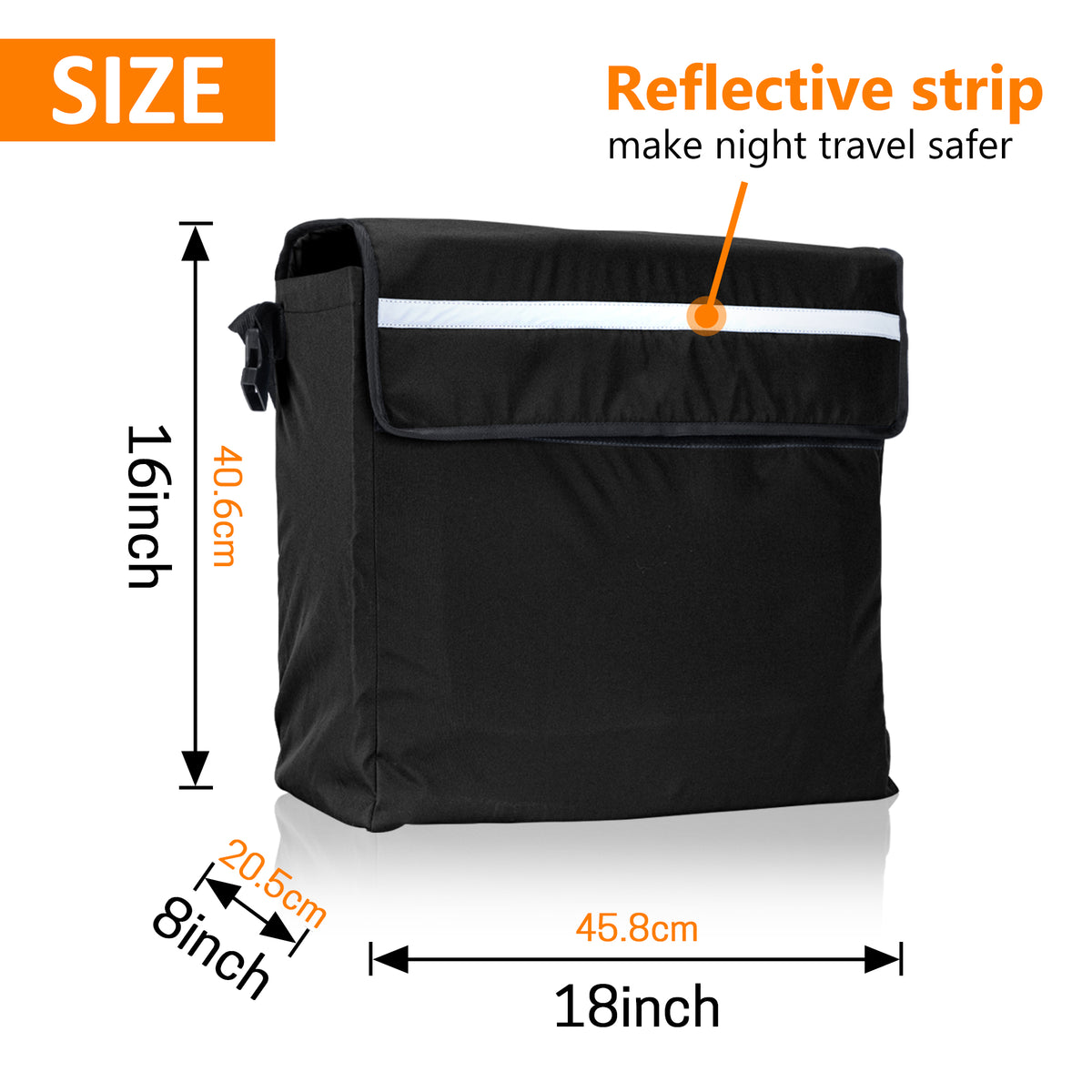 UNIWELL 18" x 16" x 8" Extra Large Wheelchair Storage Bag Waterproof Oxford Wheelchair Backpack Hanging Back Organizer with Safety Reflective Strip