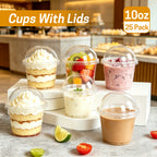 UNIWELL 25 Pack 10oz Plastic Dessert Cups with Lids ，Disposable Clear Parfait Cups with Dome Lids,Mini  Snack Bowls for Ice Cream,Cake,Fruit,Pudding,Yogurt