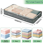 UNIWELL 4 Pack 75L Under Bed Storage Containers with Reinforced Handles, Clear Lids Foldable Underbed Storage Bags for Blankets, Comforter, Bedding, Clothes