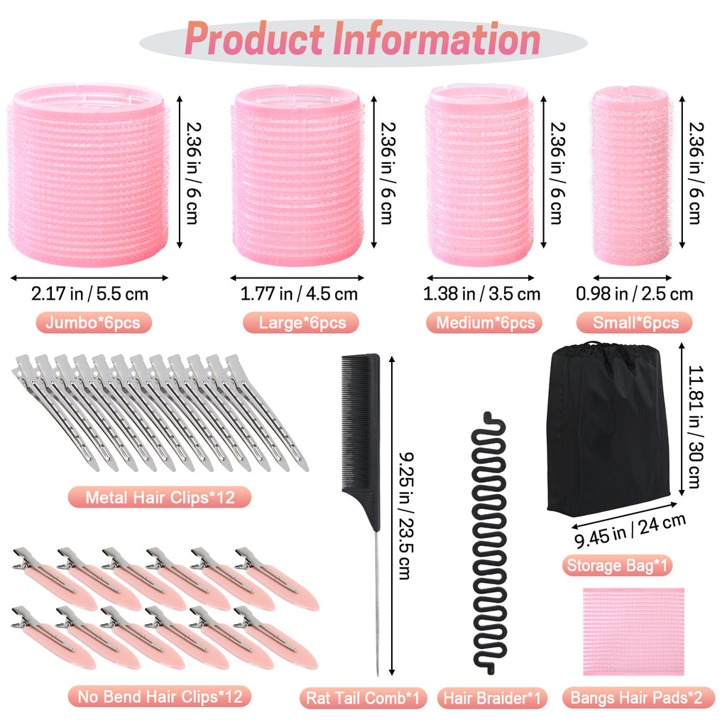 UNIWELL 52pcs Self Grip Velcro Hair Rollers, Reusable Heatless Curlers for Long Medium Short Hair, No Heat Sleep-in Salon Hairdressing Set