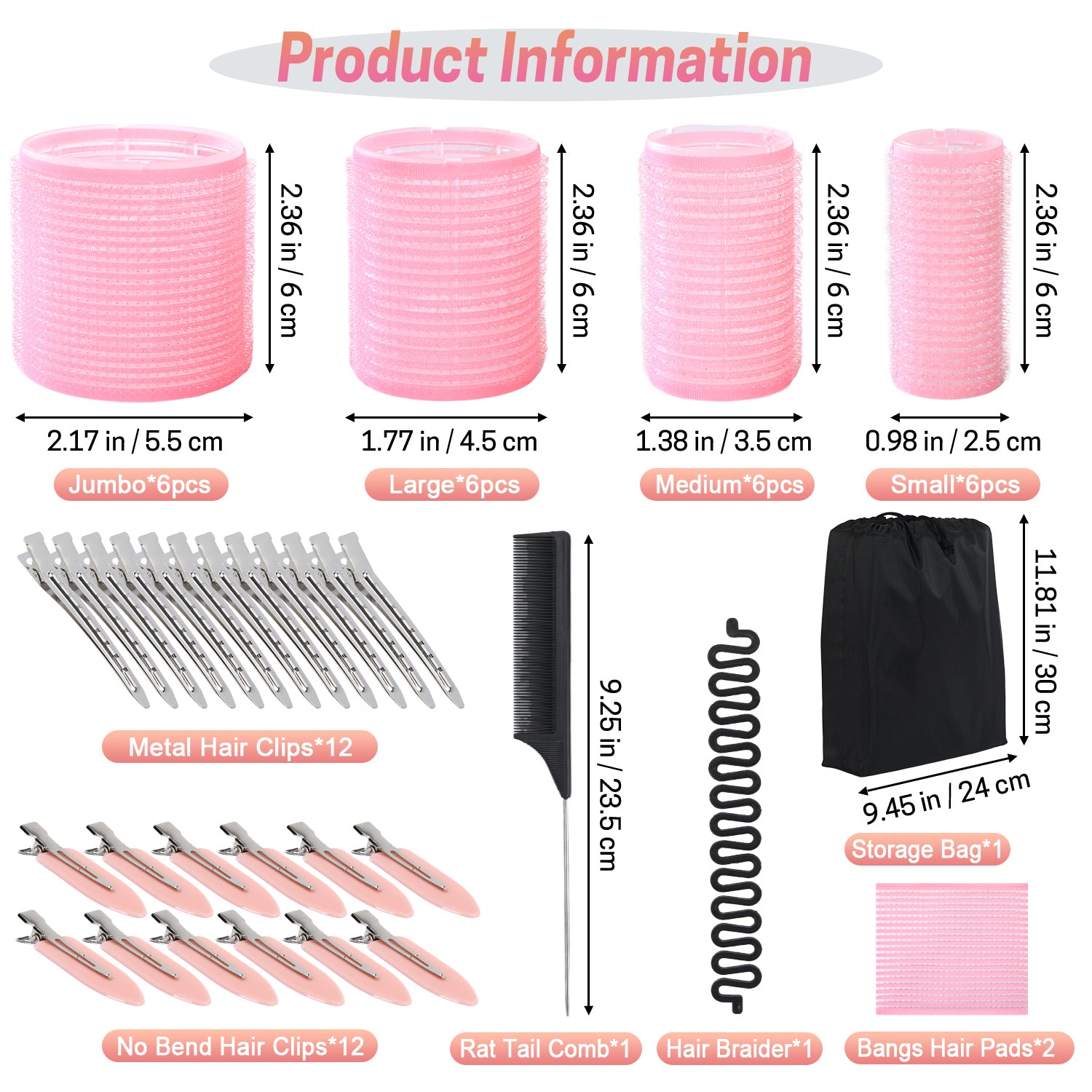 UNIWELL 52pcs Self Grip Velcro Hair Rollers, Reusable Heatless Curlers for Long Medium Short Hair, No Heat Sleep-in Salon Hairdressing Set