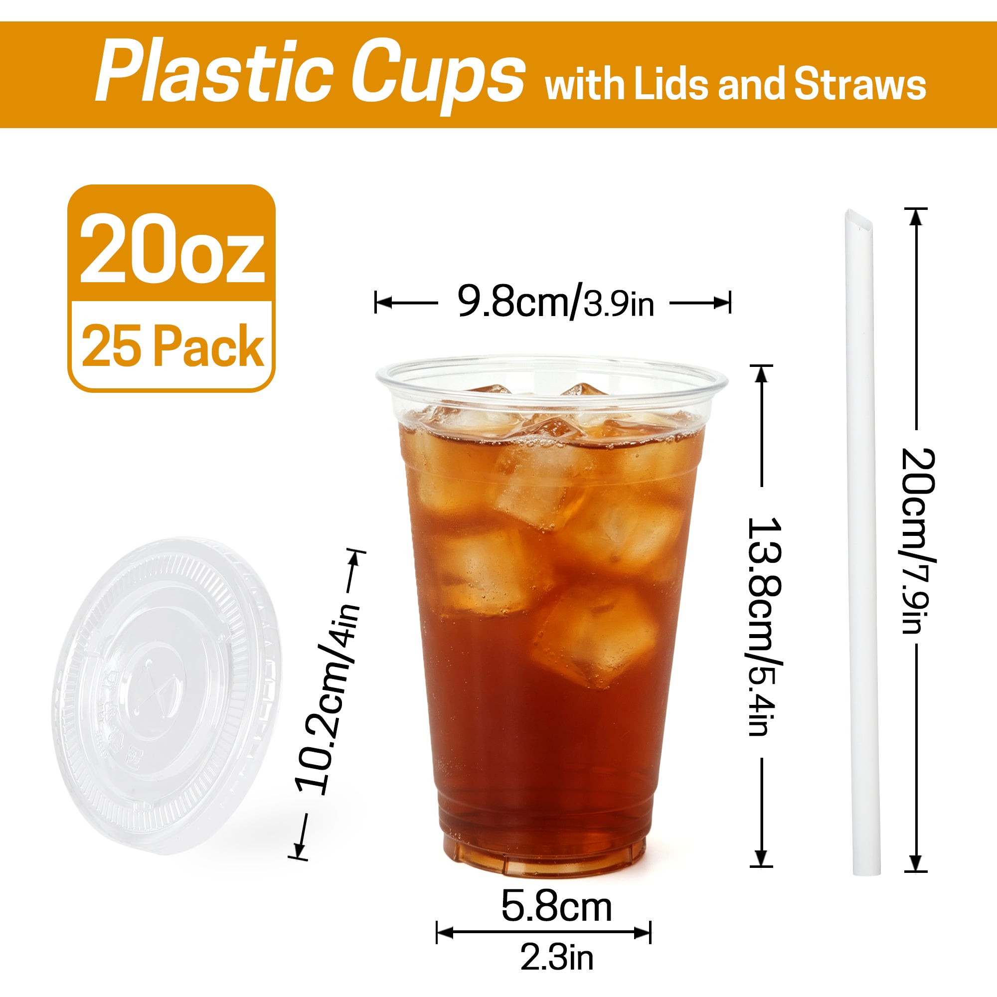 UNIWELL 20 oz Clear Plastic Cups with Lids and Straws, 25 Sets Disposable Drinking Cups for Cold Drinks, Iced Coffee, Milkshakes, Smoothies,