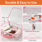 UNIWELL 2-Piece PVC Cosmetic Bags Blue Transparent  Waterproof Travel Clear Toiletry Pouch with Handle for Airport Travel