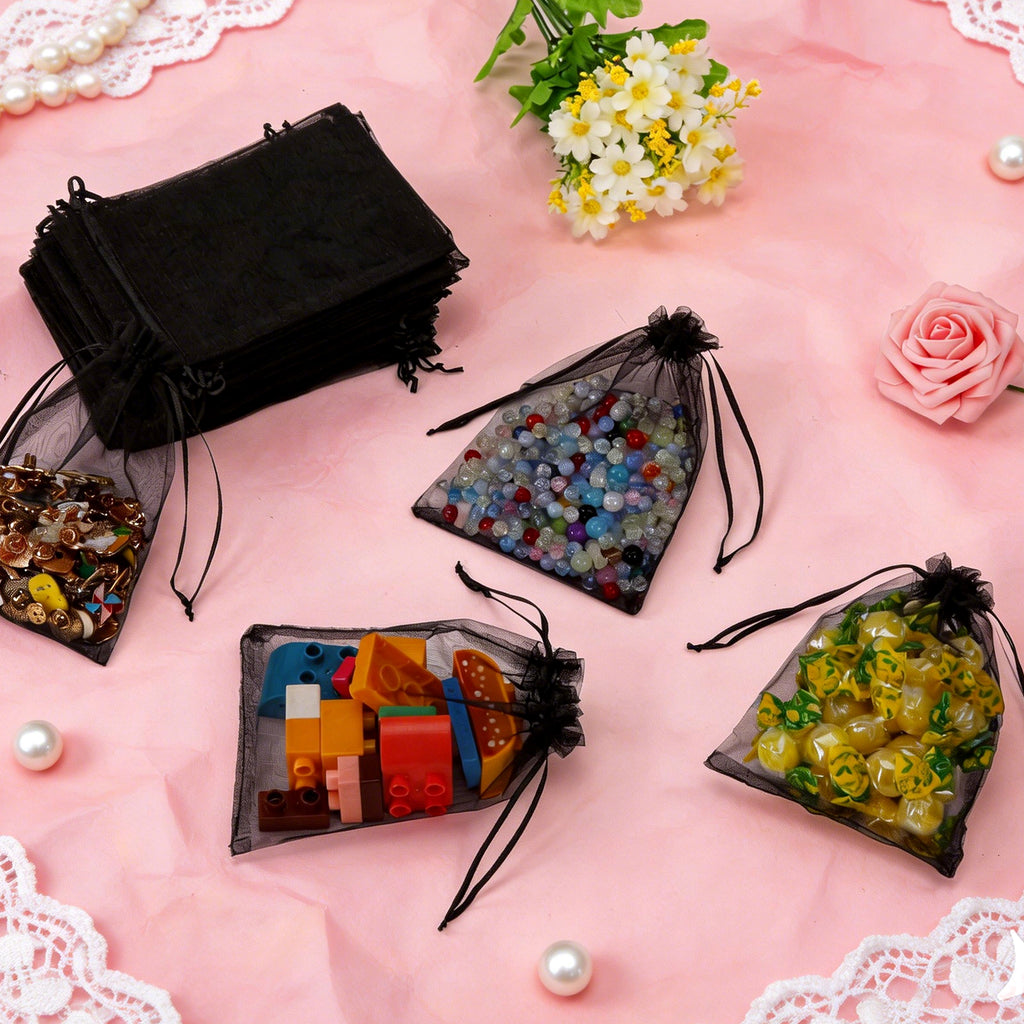 UNIWELL 100 Pcs 5x7 Inches Organza Bags Drawstring Mesh Jewelry Candy Pouches, Reusable Favor Bags for Christmas, Baby Shower, and Crafts