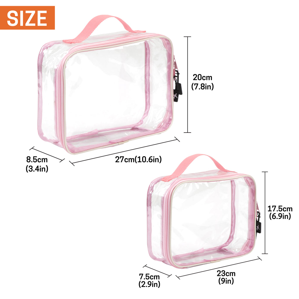 UNIWELL 2-Piece PVC Cosmetic Bags Blue Transparent  Waterproof Travel Clear Toiletry Pouch with Handle for Airport Travel