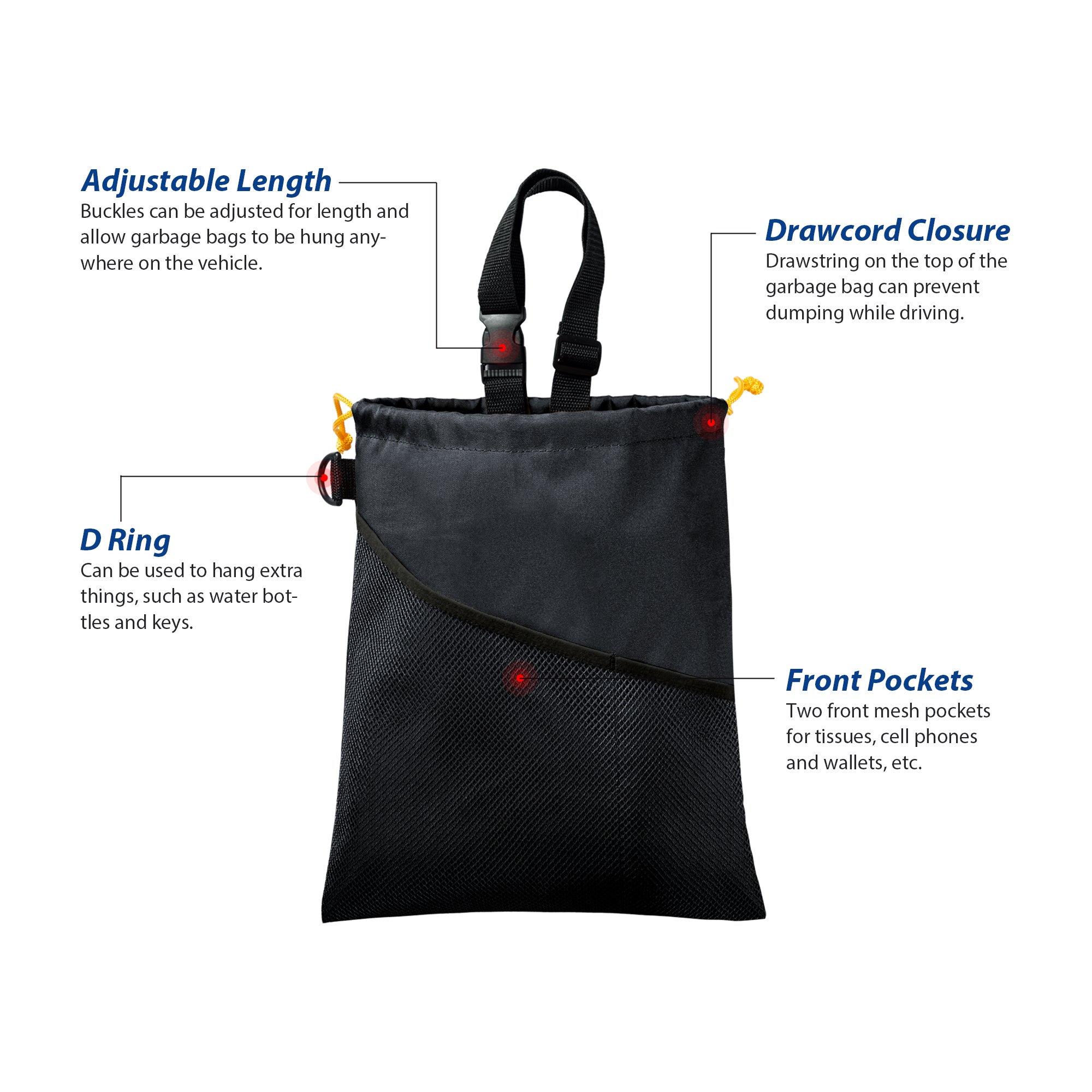 UNIWELL 2pcs Car Trash Bags Automotive Detachable Hanging Garbage Bag for Car Hanging Back Seat for Outdoor Traveling
