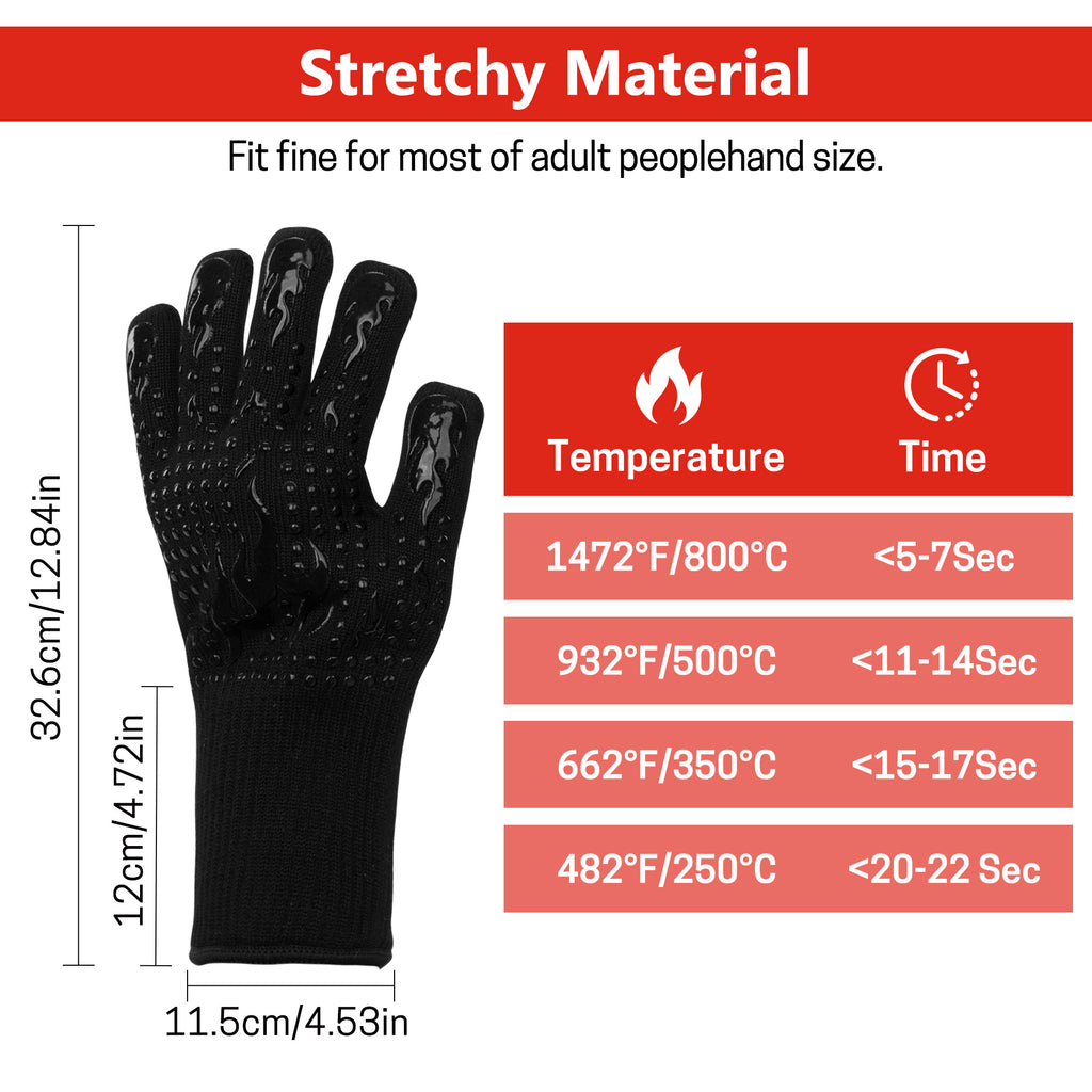 UNIWELL BBQ Gloves, Heat Resistant Cooking 1472°F Grilling Gloves for Barbecue,Fireproof, Cut-Resistant Grill Gloves