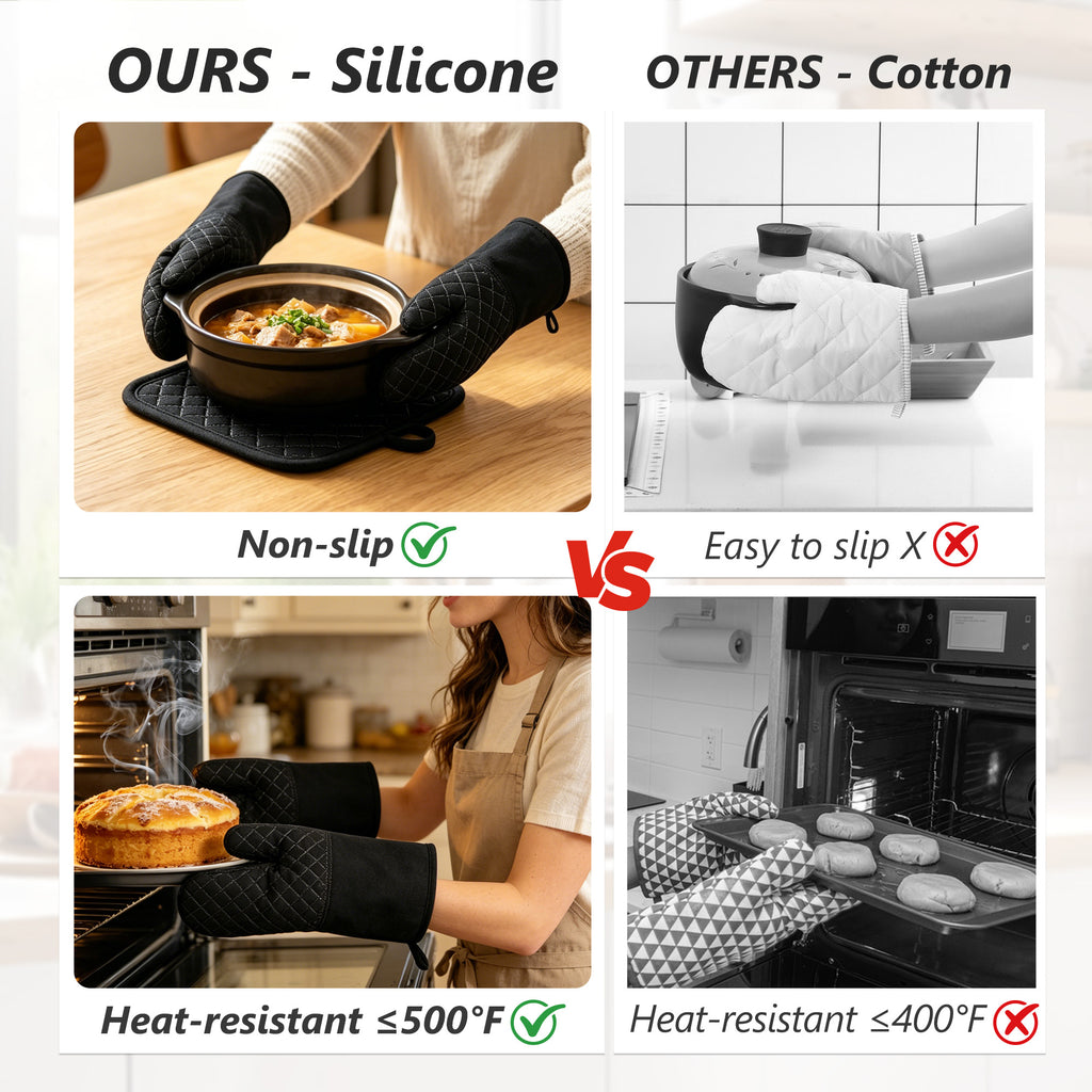UNIWELL 6pack Oven Mitts Sets ,Kitchen Gloves and Pot holders Set Heat-Resistant Non-Slip for BBQ Baking Cooking